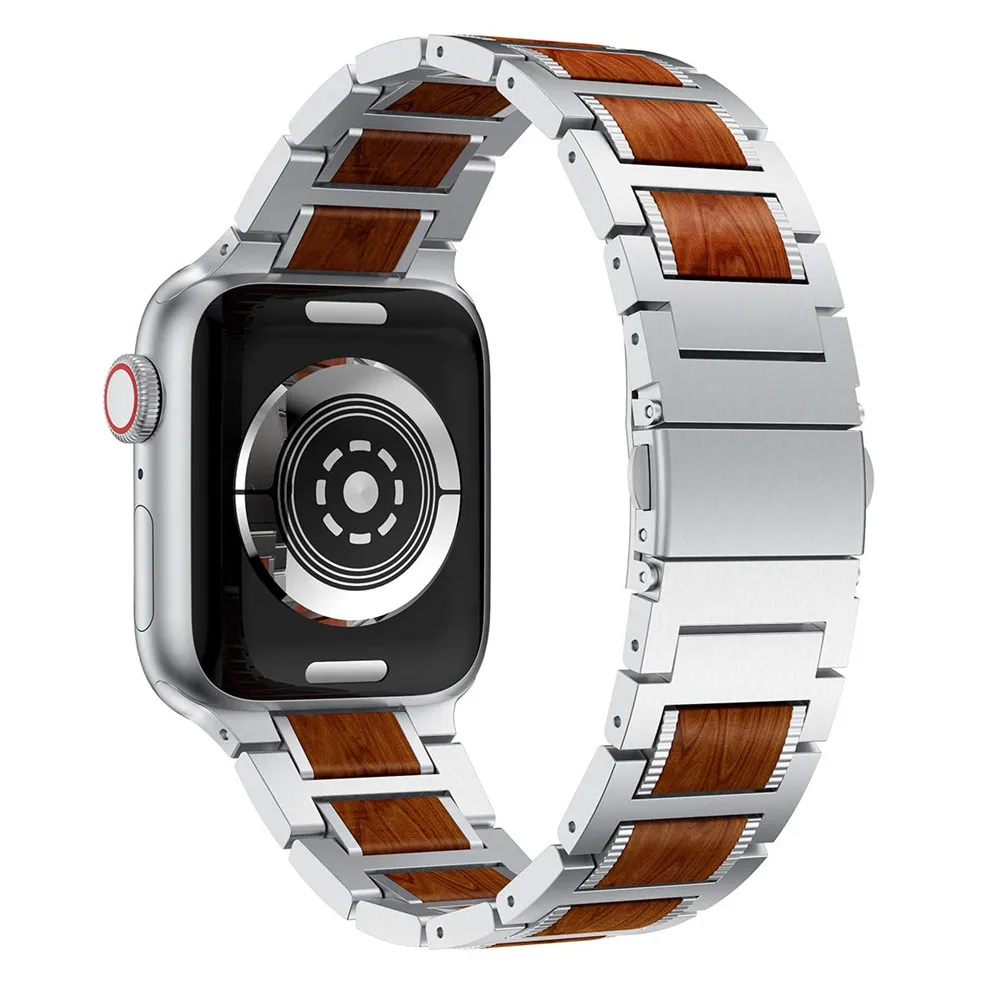 Natural Red Sandalwood & Metal Watch Band - Image 9