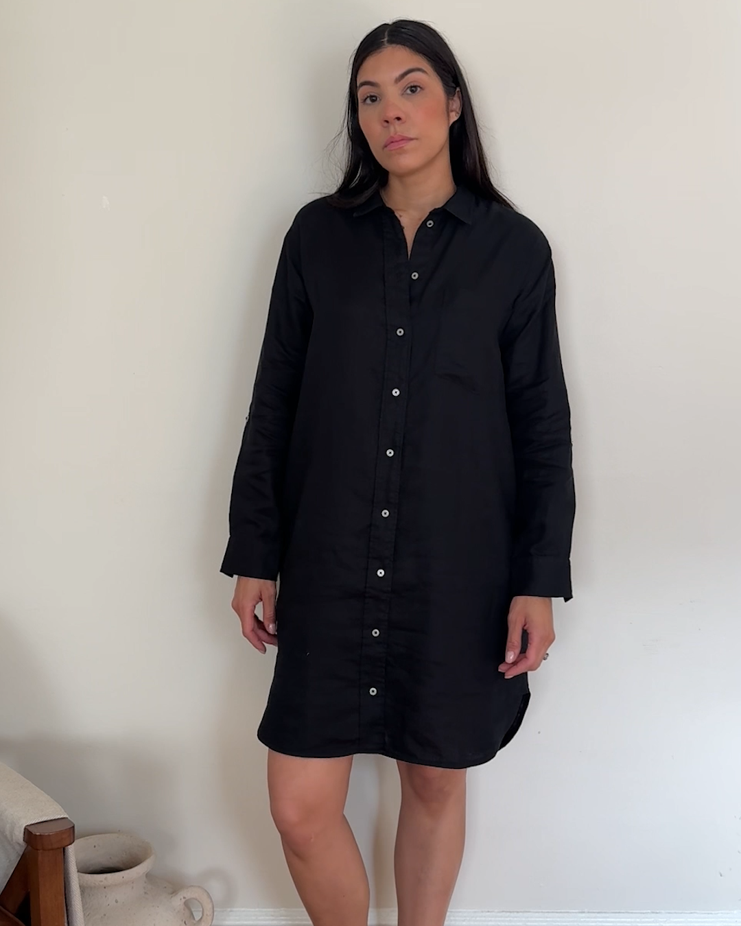 100% European Linen Shirt Dress - 图片 7