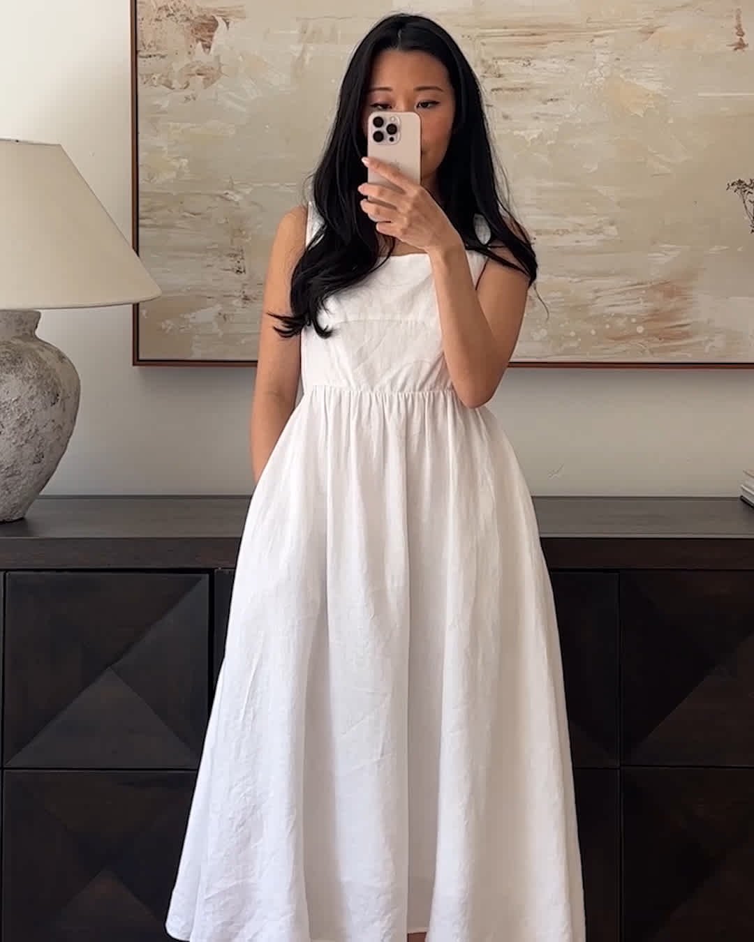 100% European Linen Fit & Flare Midi Dress - 图片 7