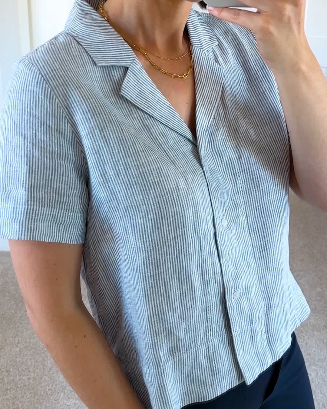Women's 100% European Linen Short Sleeve Shirt - 图片 6