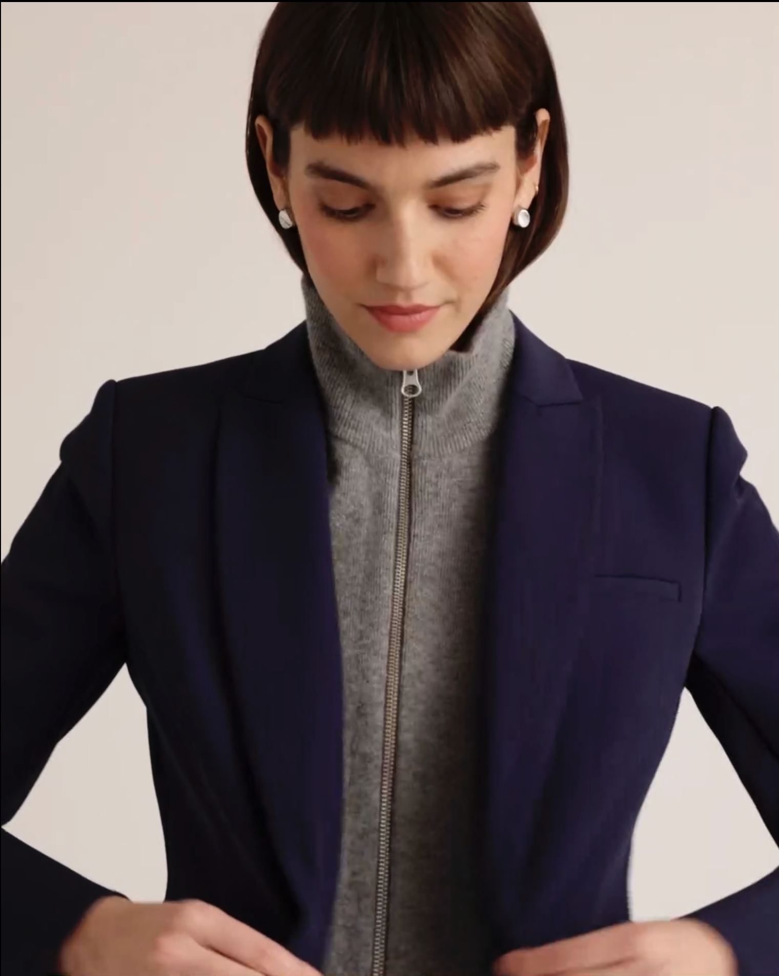 100% Mongolian Cashmere Ribbed Collar Blazer Insert - 图片 2