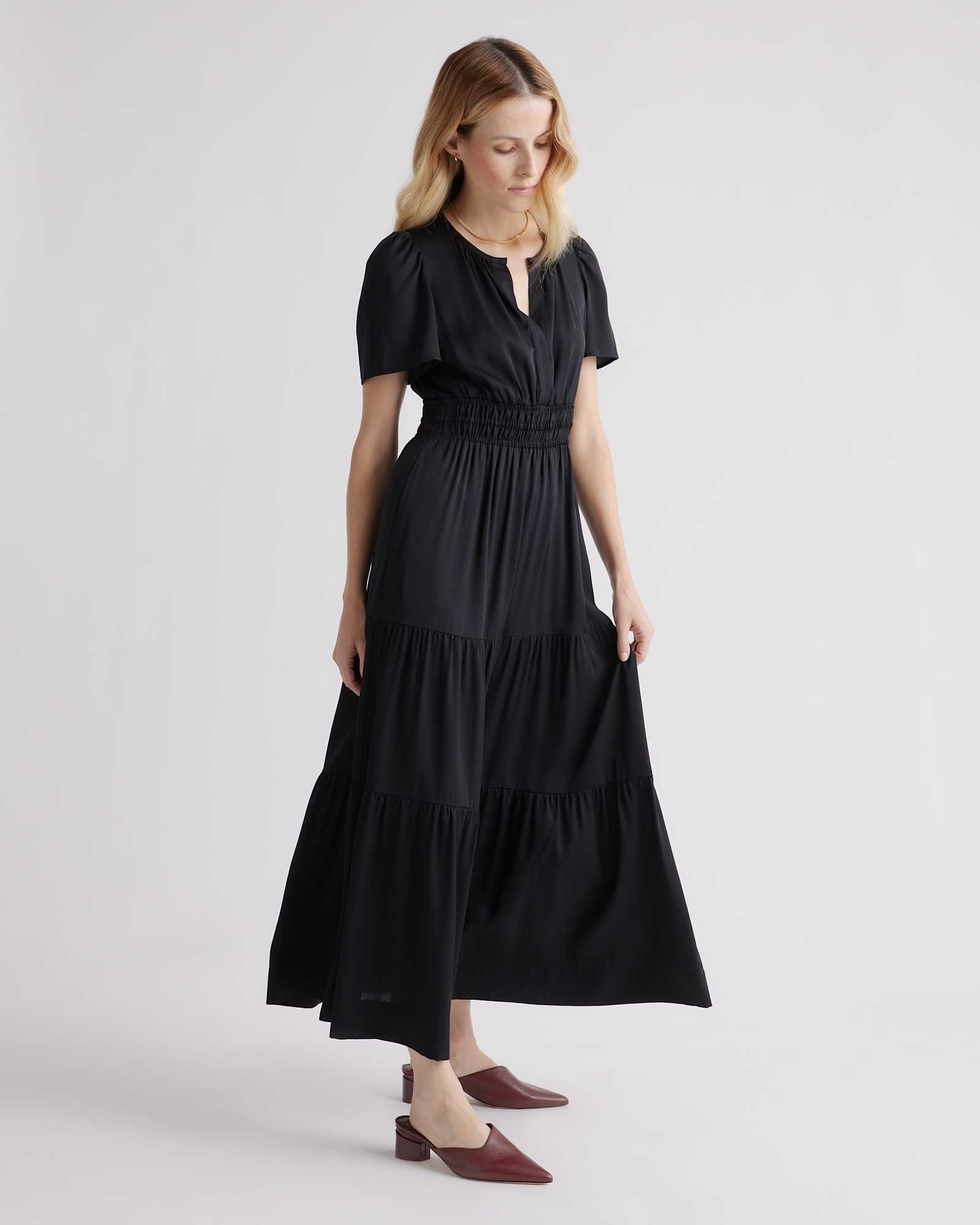 Washable Stretch Silk Tiered Maxi Dress - 图片 5