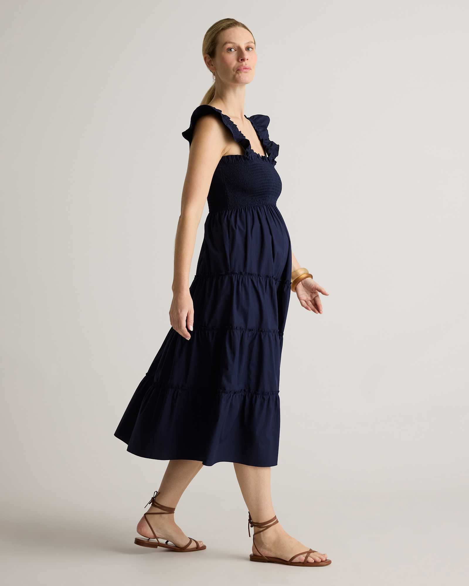 100% Organic Cotton Maternity Smocked Midi Dress - 图片 5