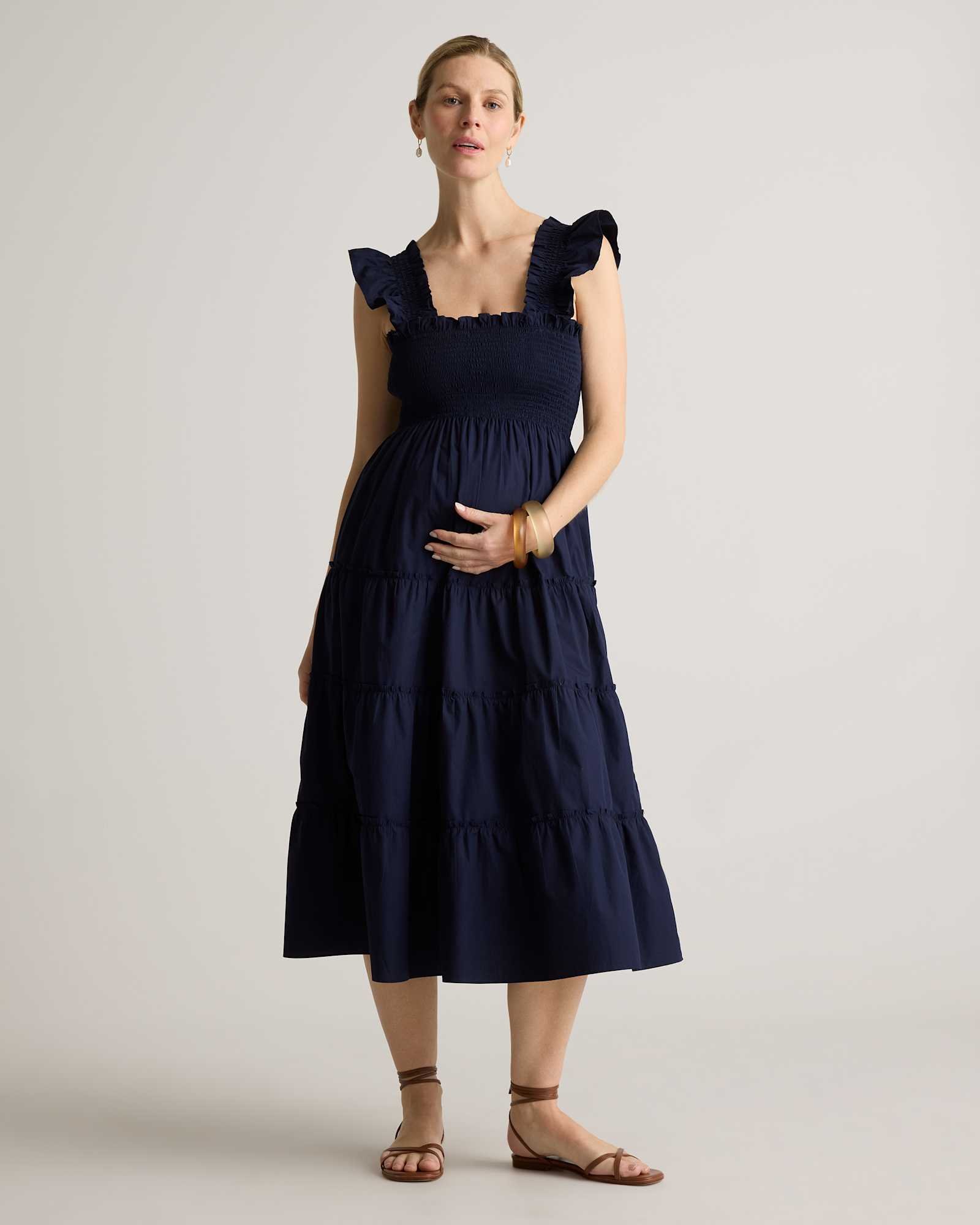100% Organic Cotton Maternity Smocked Midi Dress
