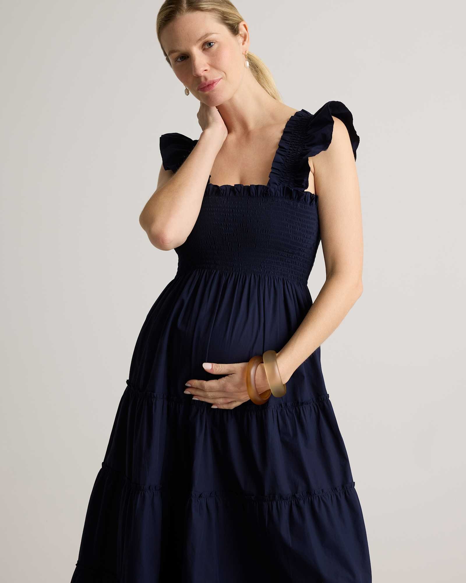 100% Organic Cotton Maternity Smocked Midi Dress - 图片 2