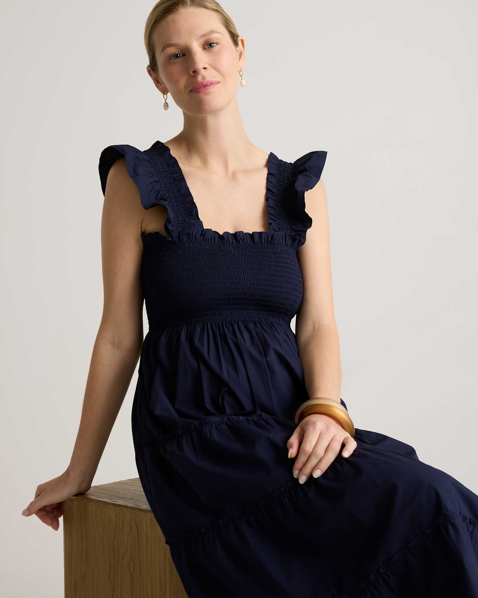 100% Organic Cotton Maternity Smocked Midi Dress - 图片 4