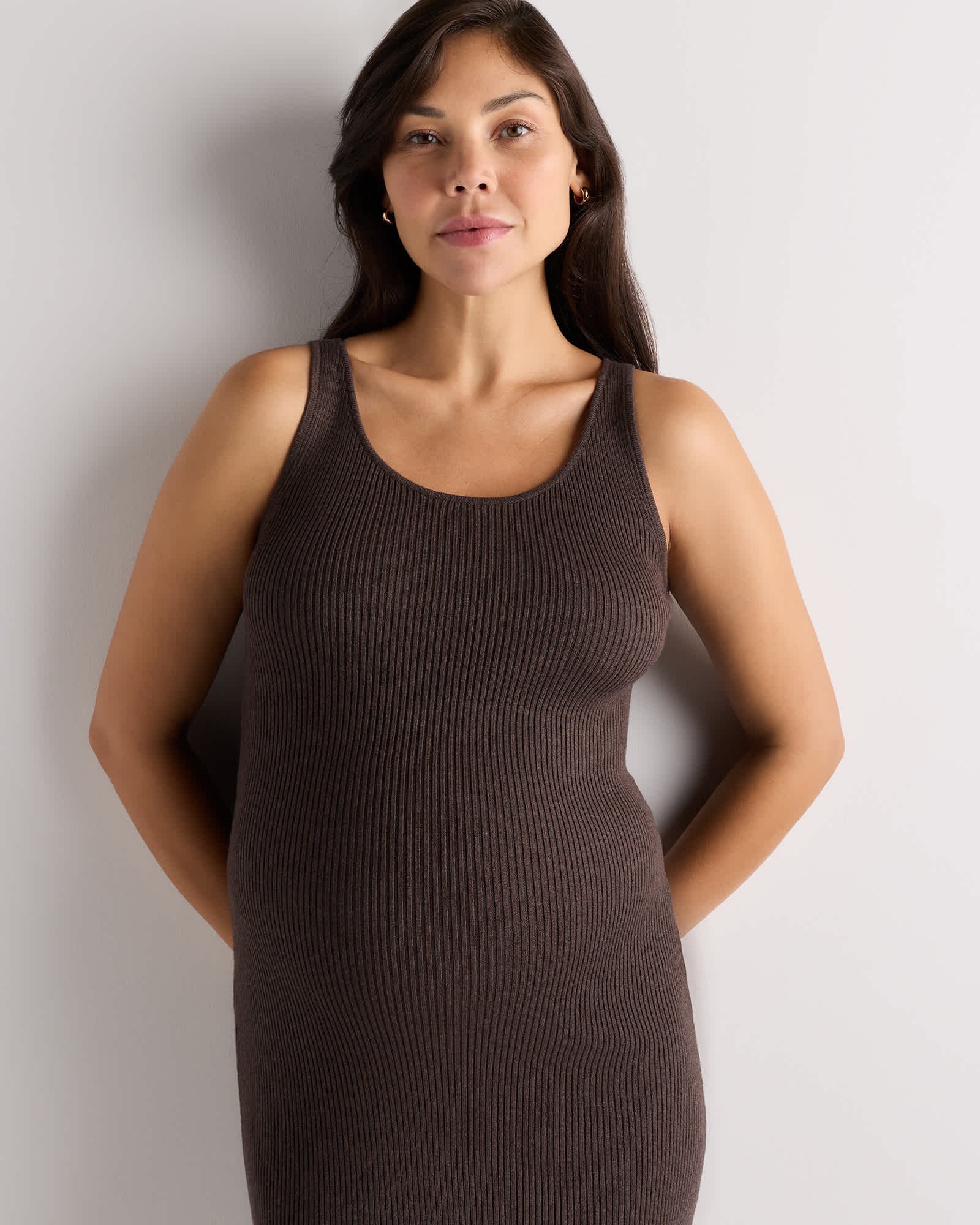 Cotton Cashmere Maternity Fitted Midi Dress - Maternity - 图片 3