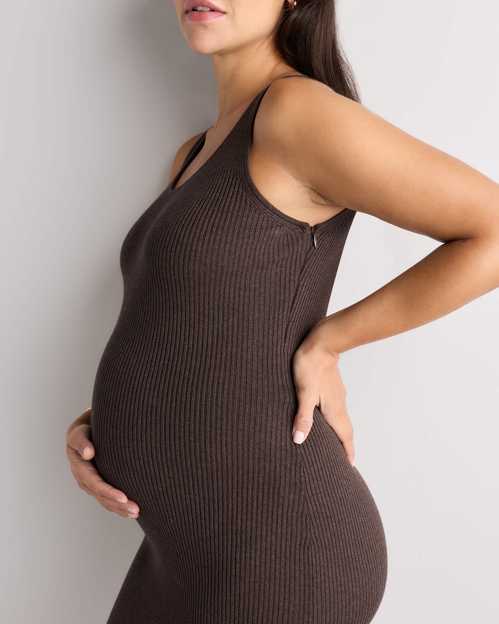 Cotton Cashmere Maternity Fitted Midi Dress - Maternity - 图片 4