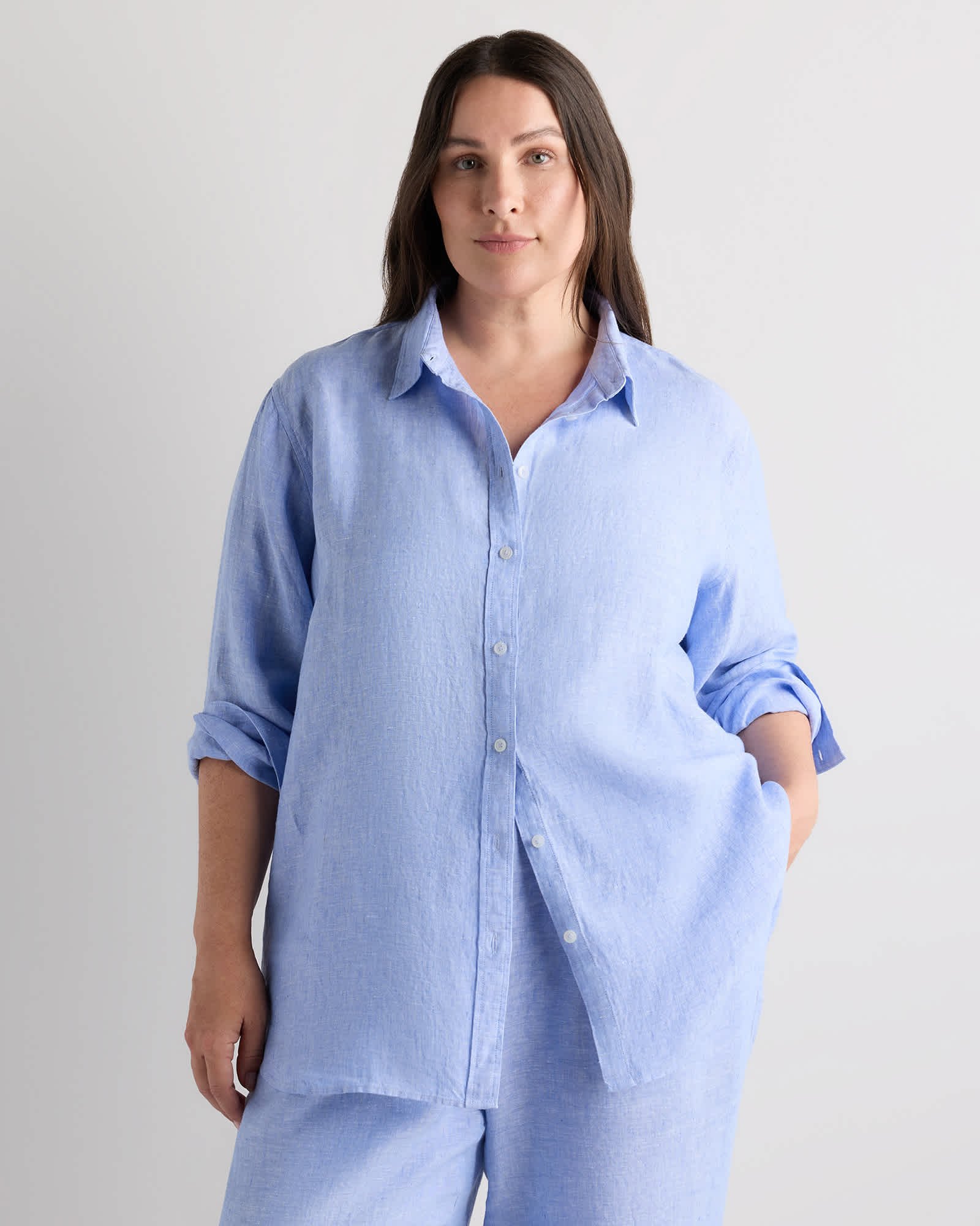 Extended Sizes 100% European Linen Long Sleeve Shirt - Plus Size