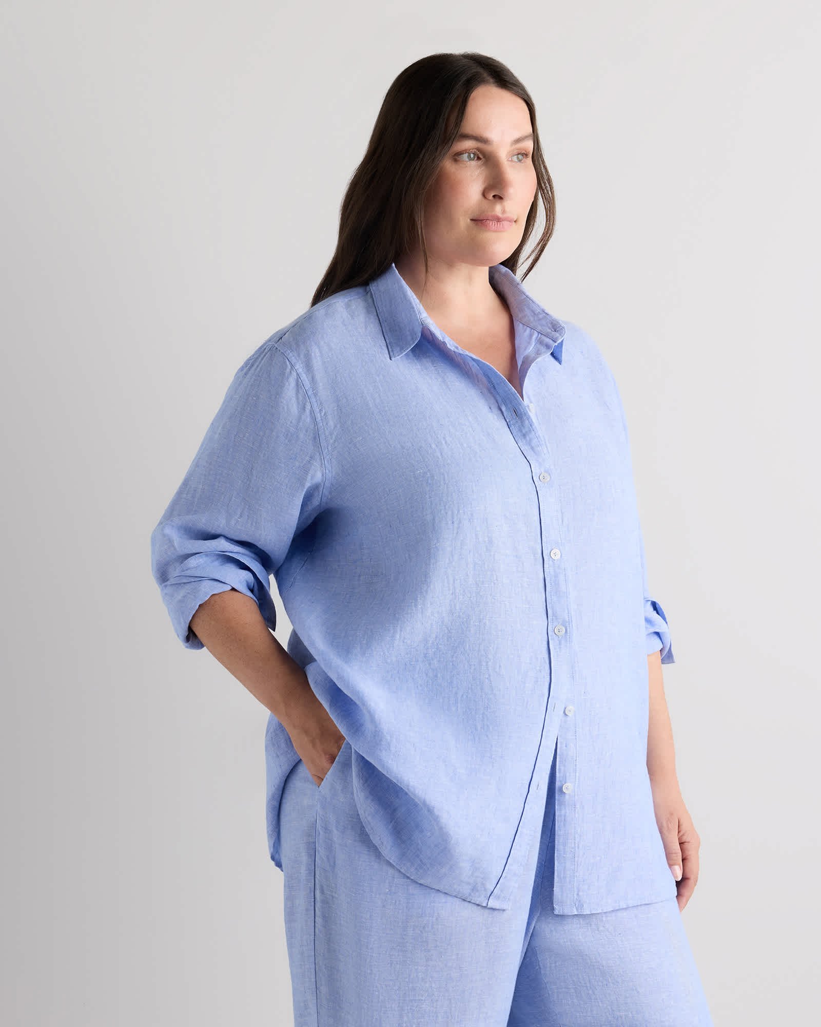 Extended Sizes 100% European Linen Long Sleeve Shirt - Plus Size - 图片 4