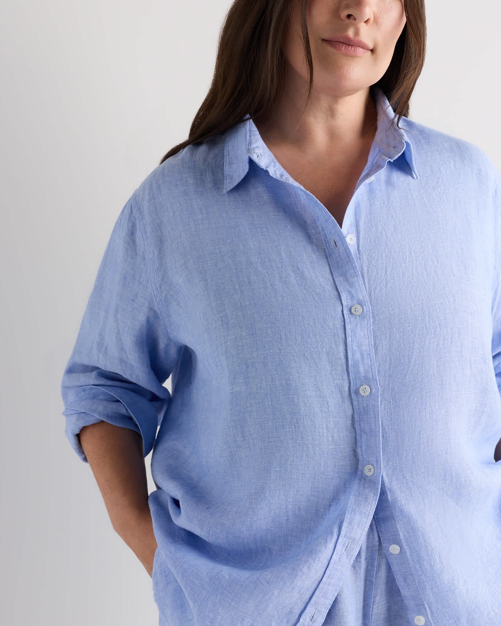 Extended Sizes 100% European Linen Long Sleeve Shirt - Plus Size - 图片 3