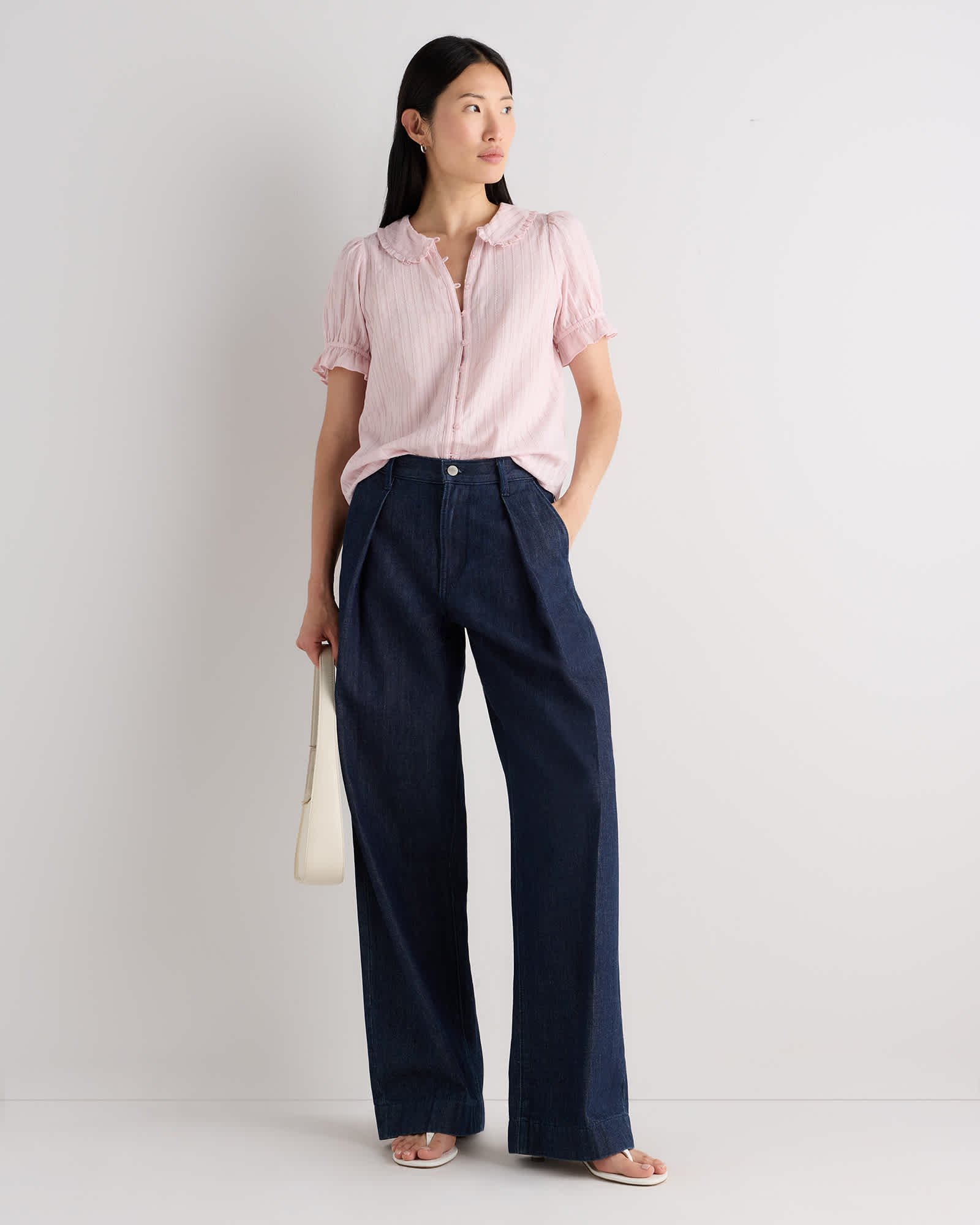 Embroidered Cotton Ruffle Collar Long Sleeve Blouse - 图片 2