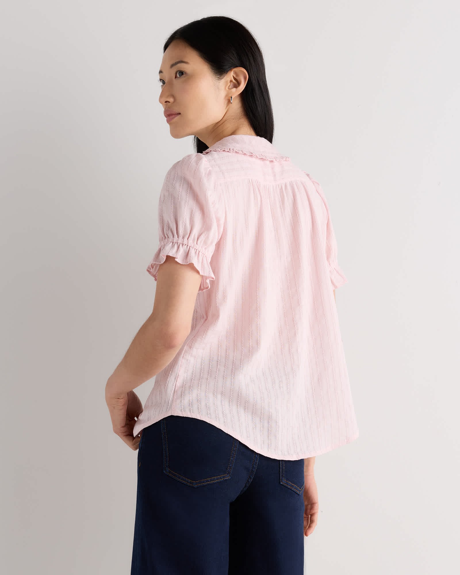 Embroidered Cotton Ruffle Collar Long Sleeve Blouse - 图片 6