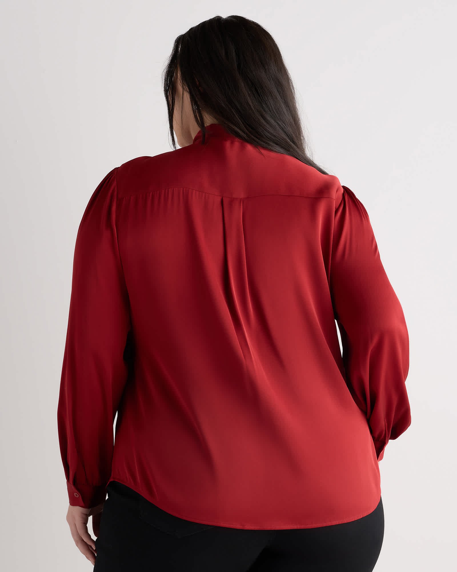 Women's Plus Size Washable Stretch Silk Tie Neck Blouse - 图片 5