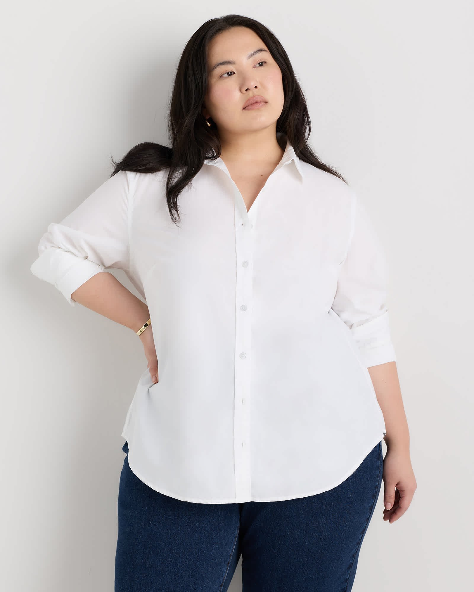 100% Organic Cotton Poplin Long Sleeve Shirt - Plus Size