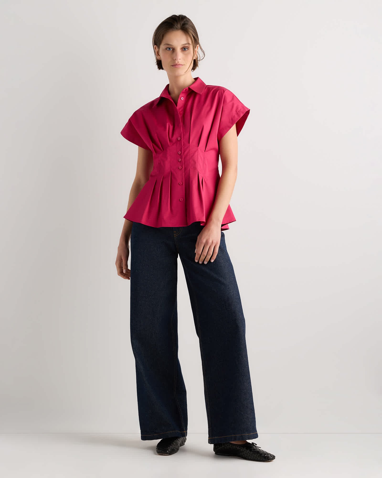 Stretch Twill Pleated Short Sleeve Shirt - 图片 2