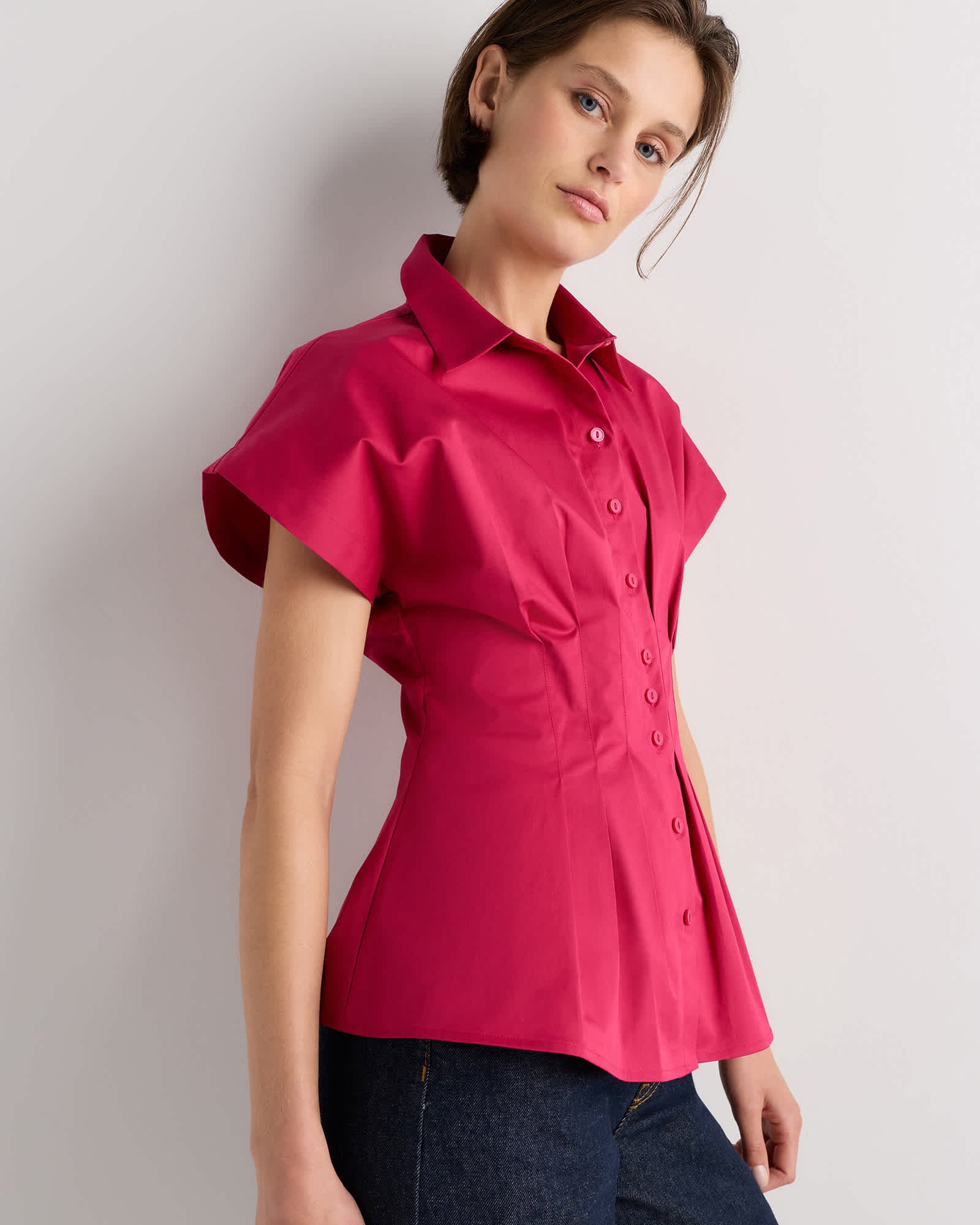 Stretch Twill Pleated Short Sleeve Shirt - 图片 4
