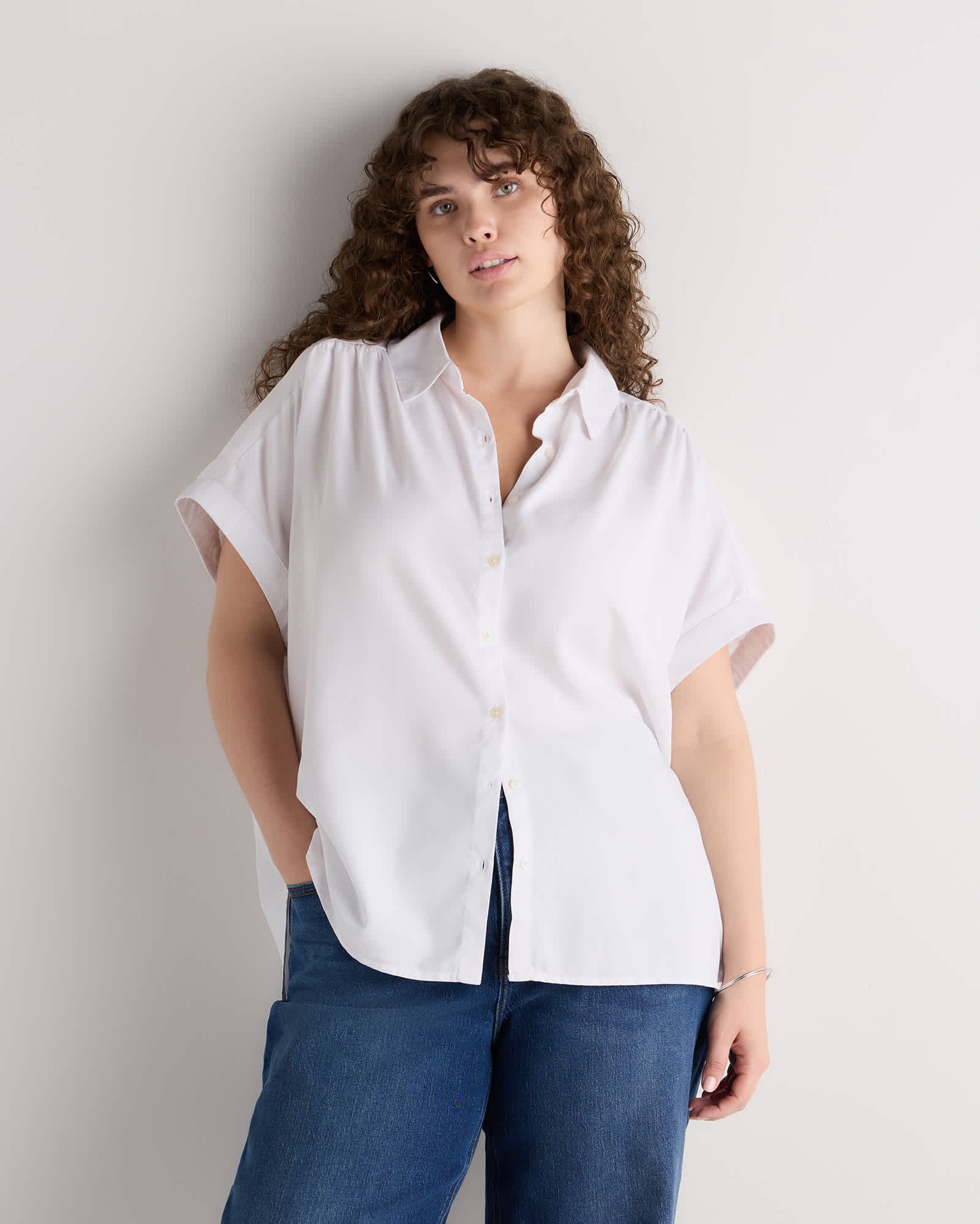 Women's Plus Size Vintage Wash Tencel Camp Shirt