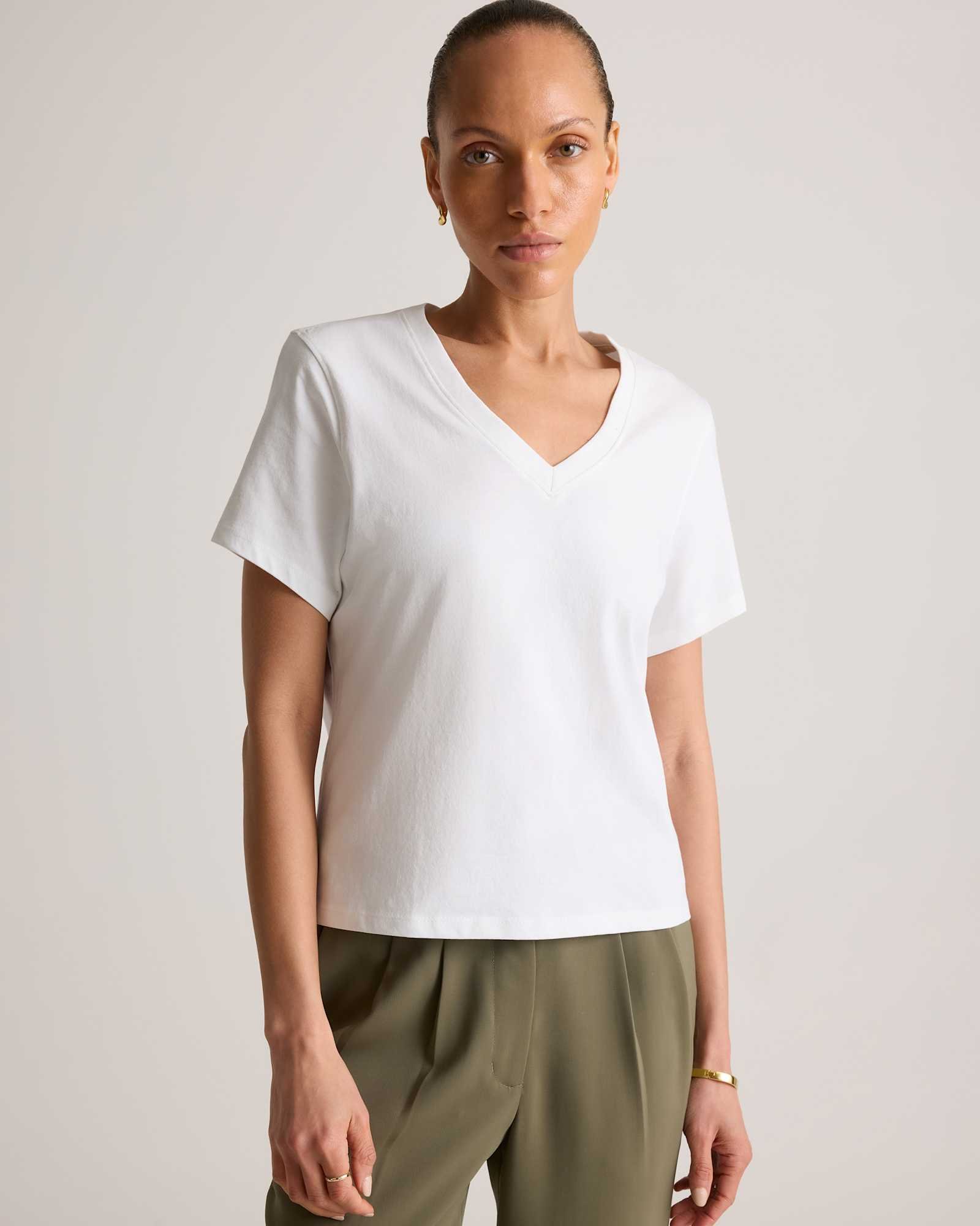 Women's 100% Organic Cotton Boxy V-Neck Tee - 图片 5