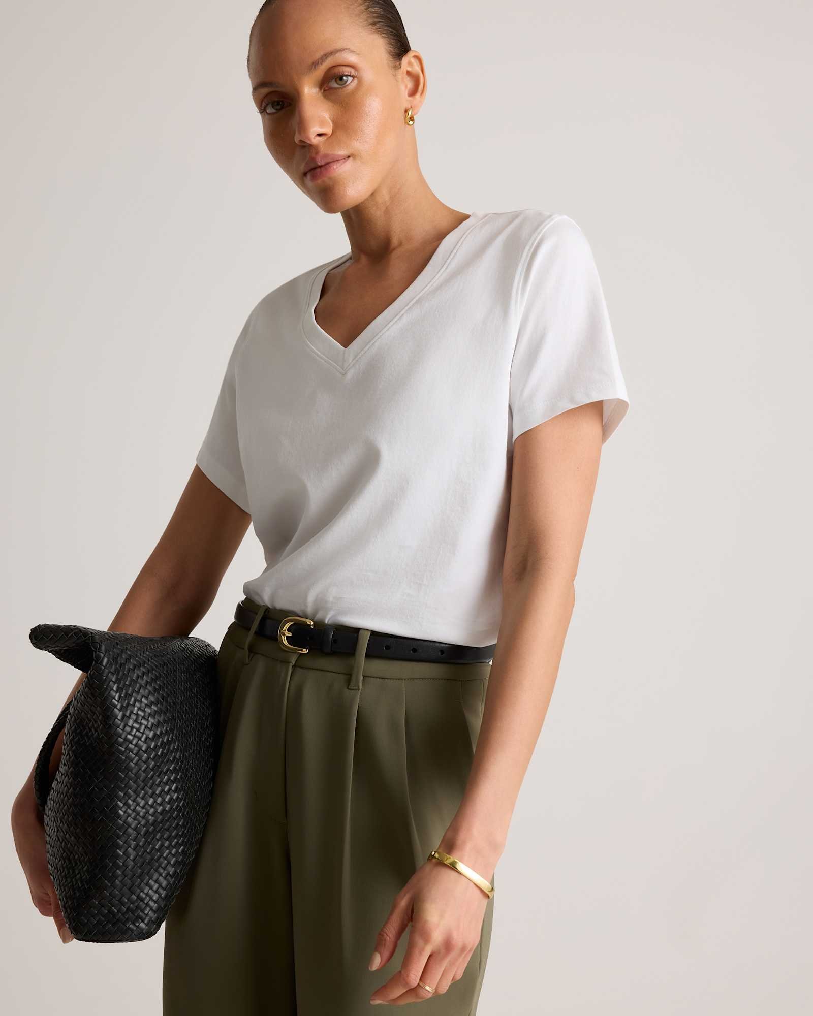 Women's 100% Organic Cotton Boxy V-Neck Tee - 图片 7