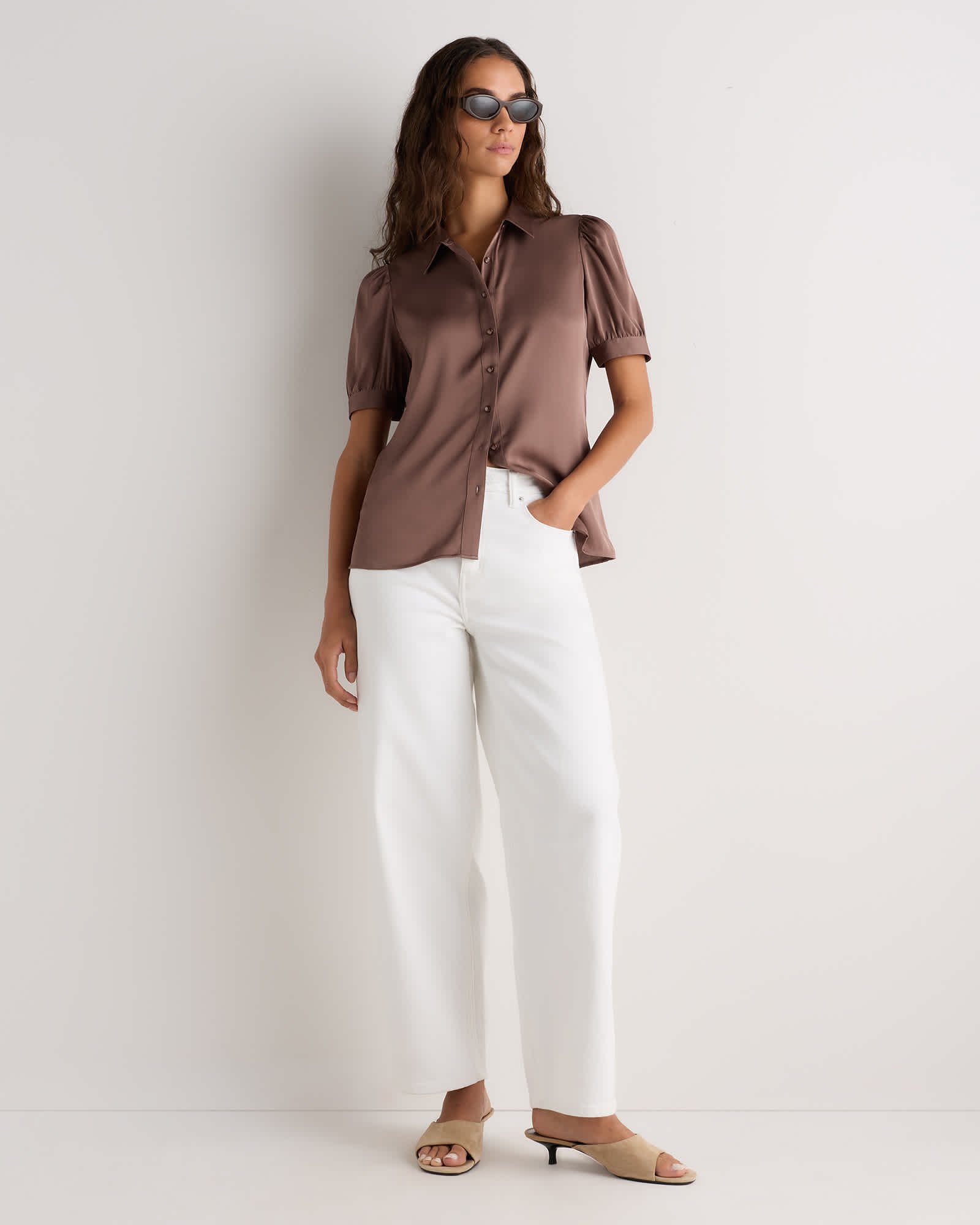 Washable Stretch Silk Puff Sleeve Blouse - 图片 2
