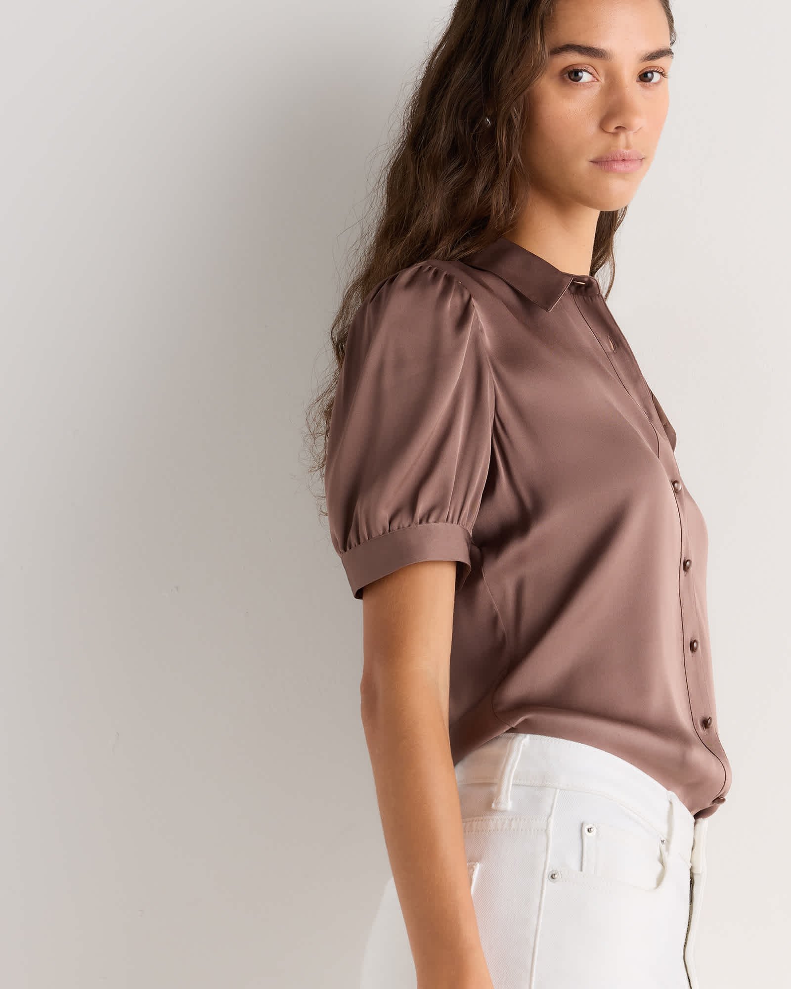 Washable Stretch Silk Puff Sleeve Blouse - 图片 3