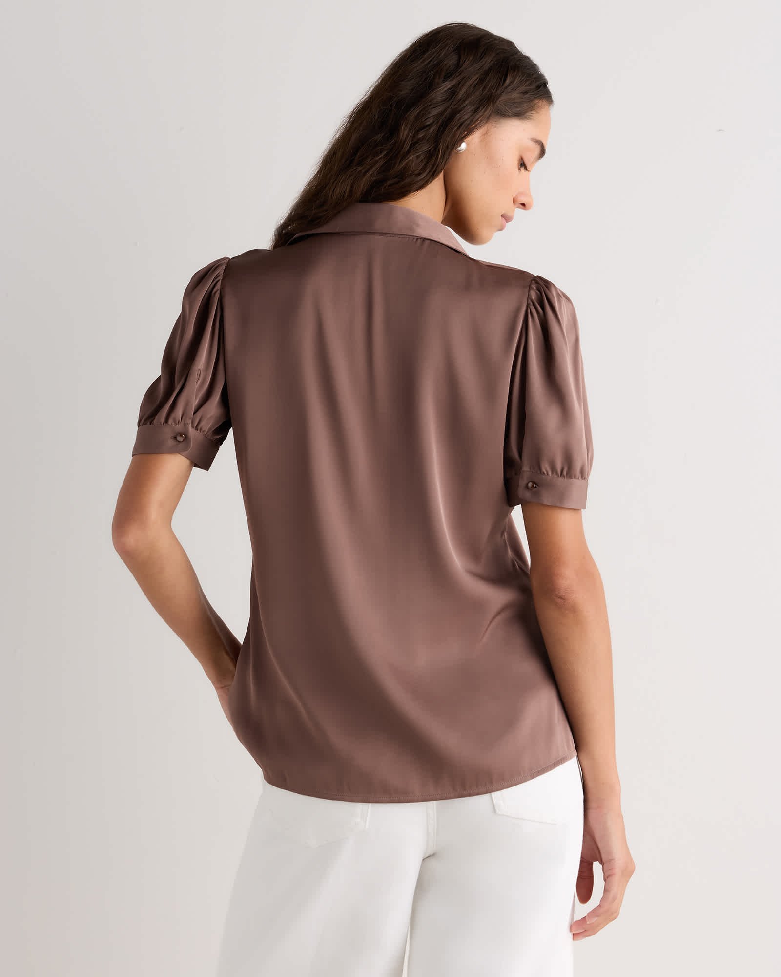 Washable Stretch Silk Puff Sleeve Blouse - 图片 5