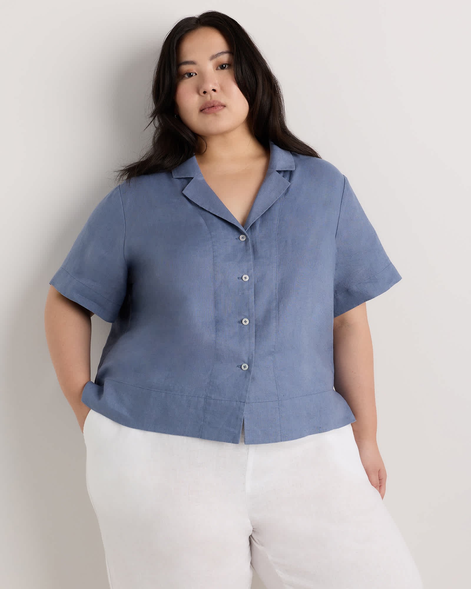 100% European Linen Short Sleeve Shirt - Plus Size