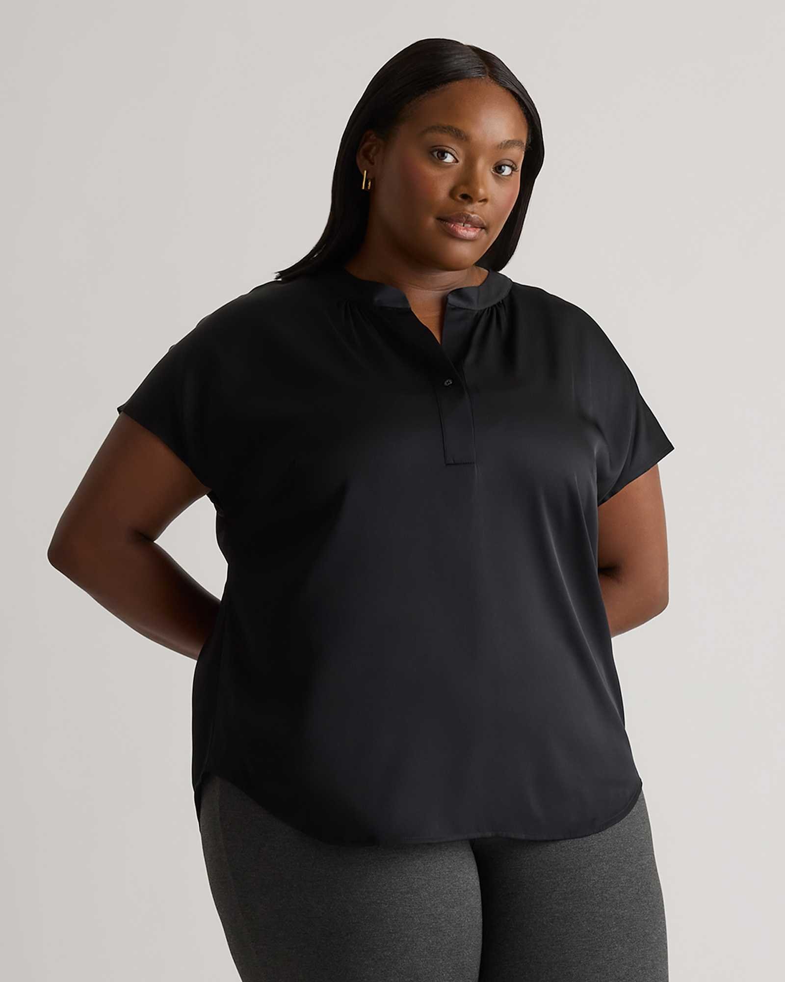 Washable Stretch Silk Dolman Sleeve Blouse - Plus Size