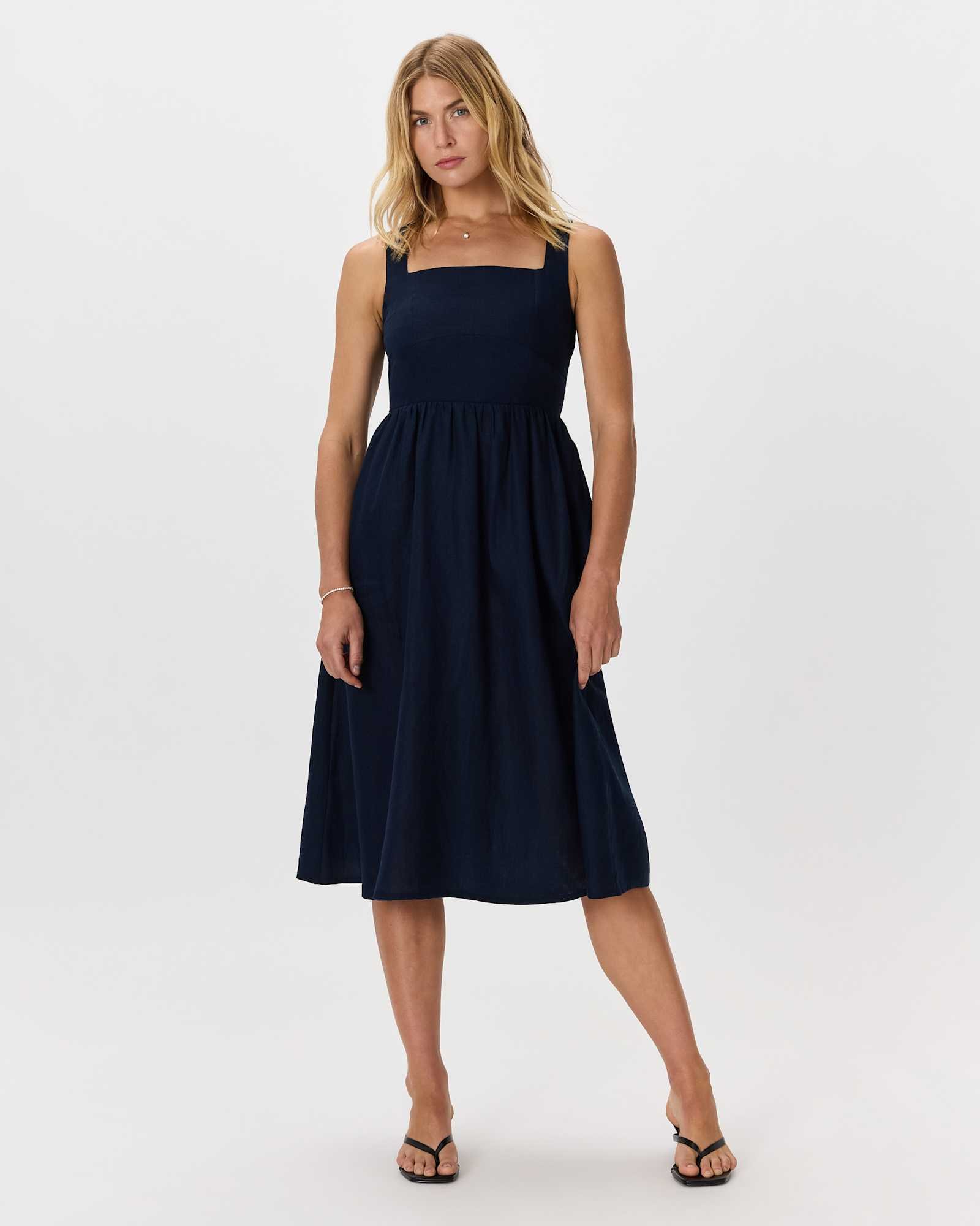 100% European Linen Fit & Flare Midi Dress