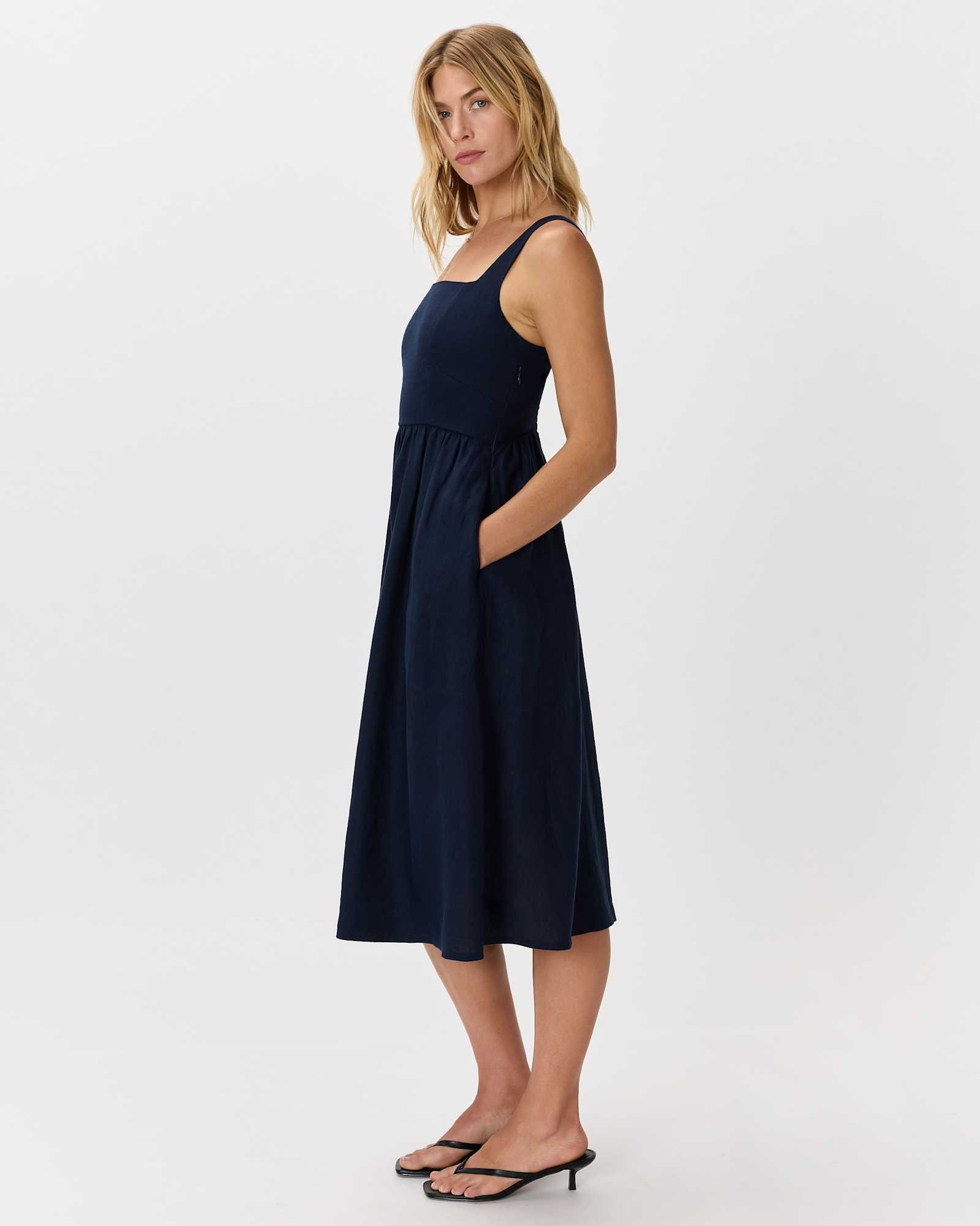100% European Linen Fit & Flare Midi Dress - 图片 2