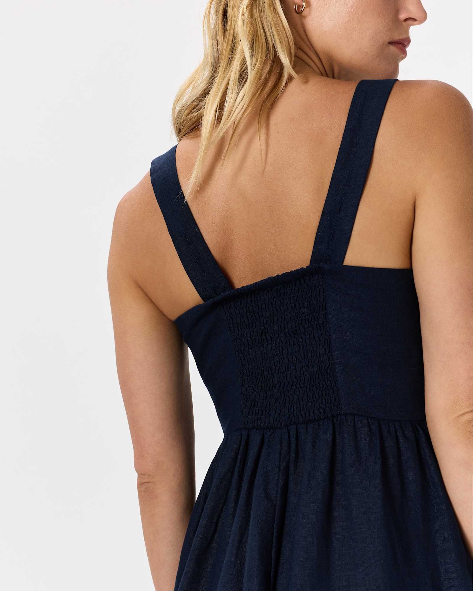 100% European Linen Fit & Flare Midi Dress - 图片 4