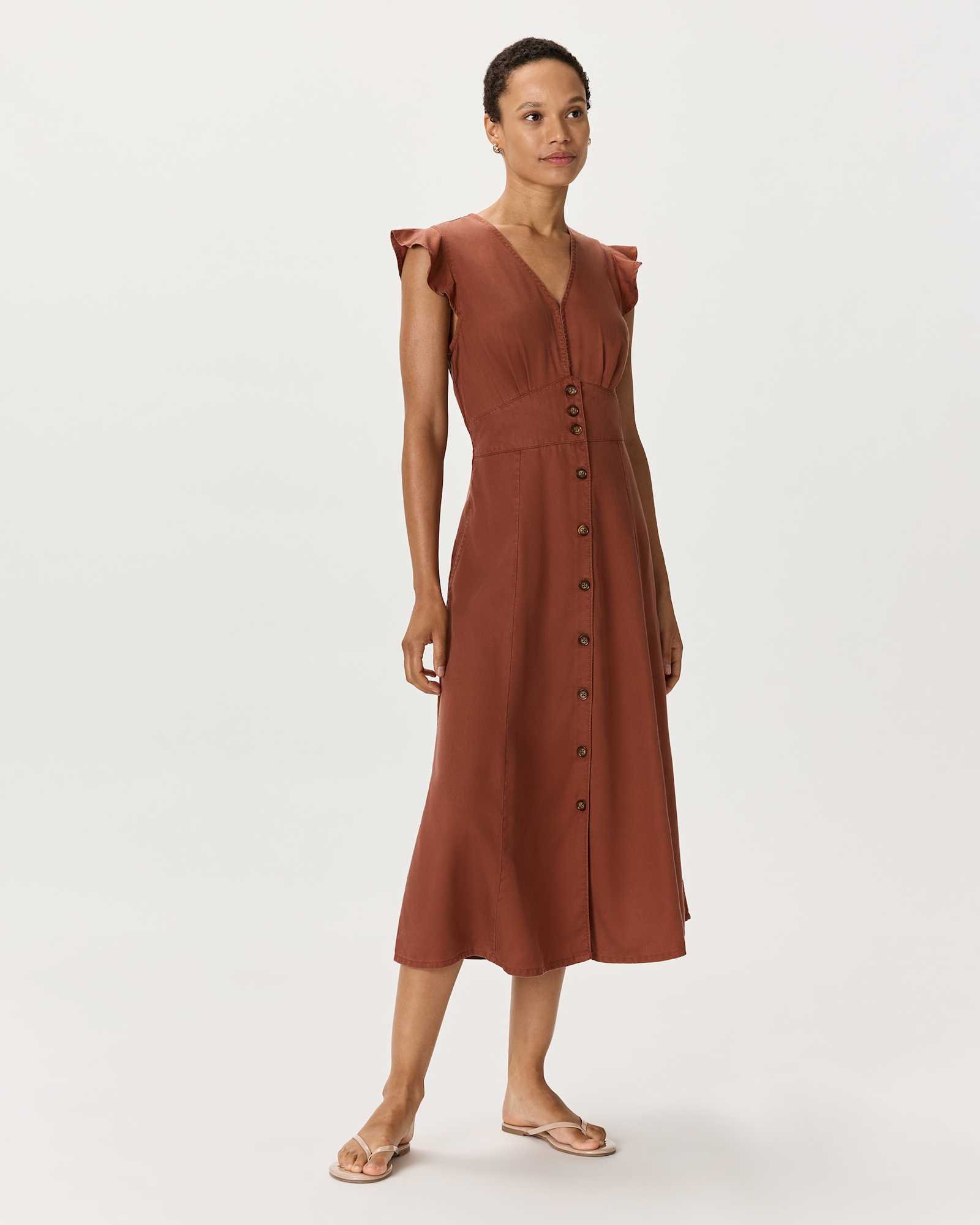 Vintage Wash Tencel Button Front Midi Dress