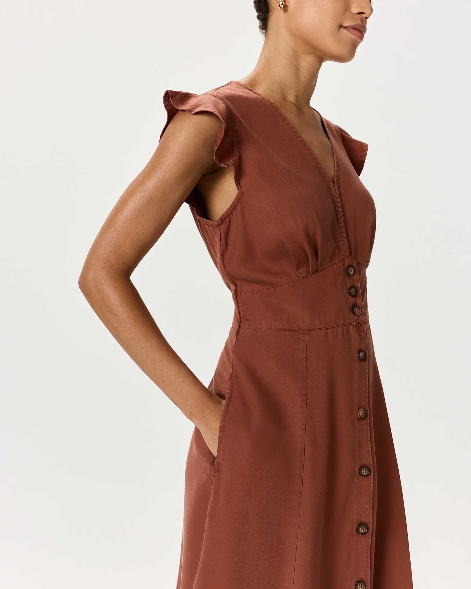 Vintage Wash Tencel Button Front Midi Dress - 图片 2
