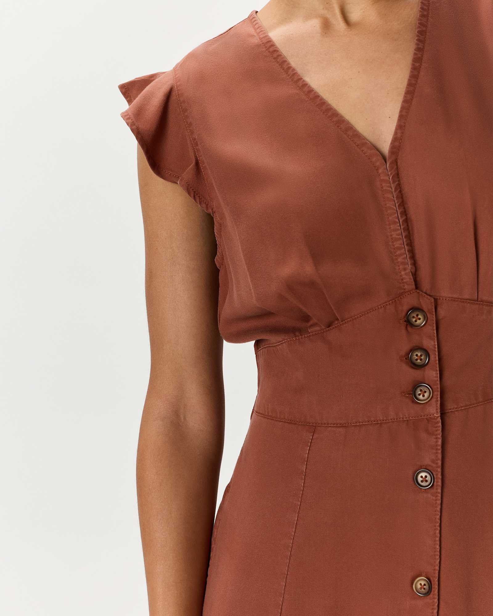 Vintage Wash Tencel Button Front Midi Dress - 图片 3