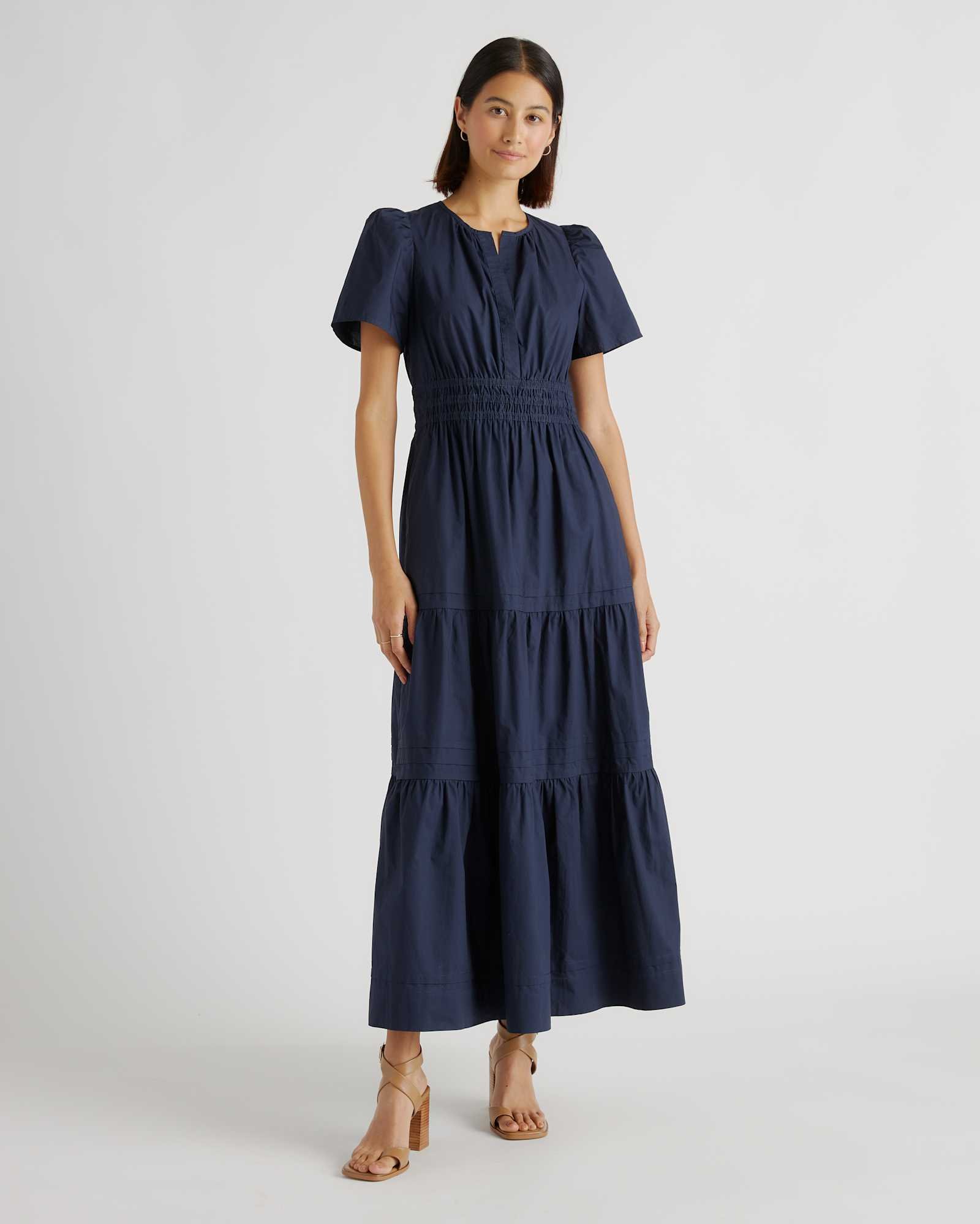 100% Organic Cotton Poplin Tiered Maxi Dress