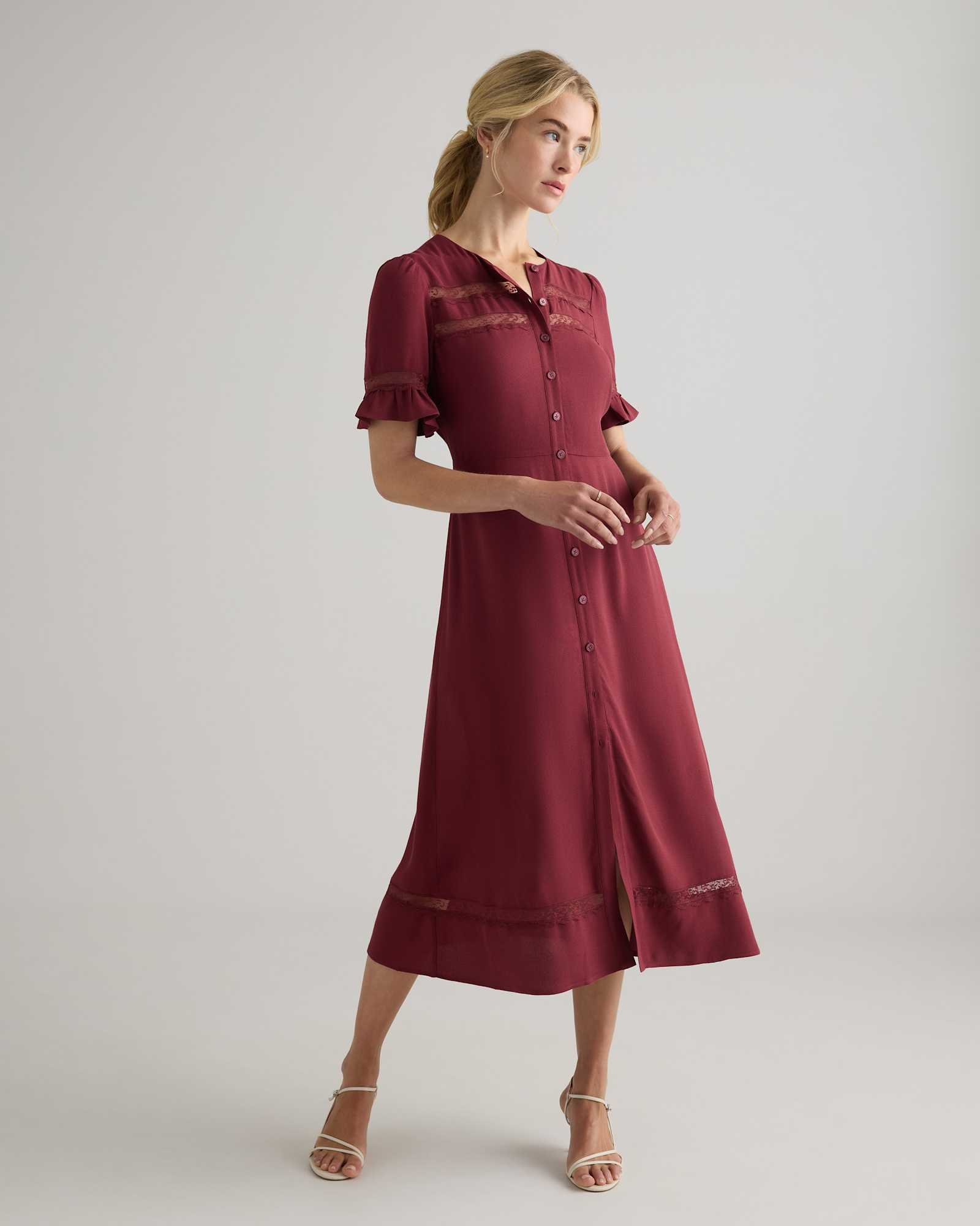 Lightweight Crepe Lace Inset Midi Dress