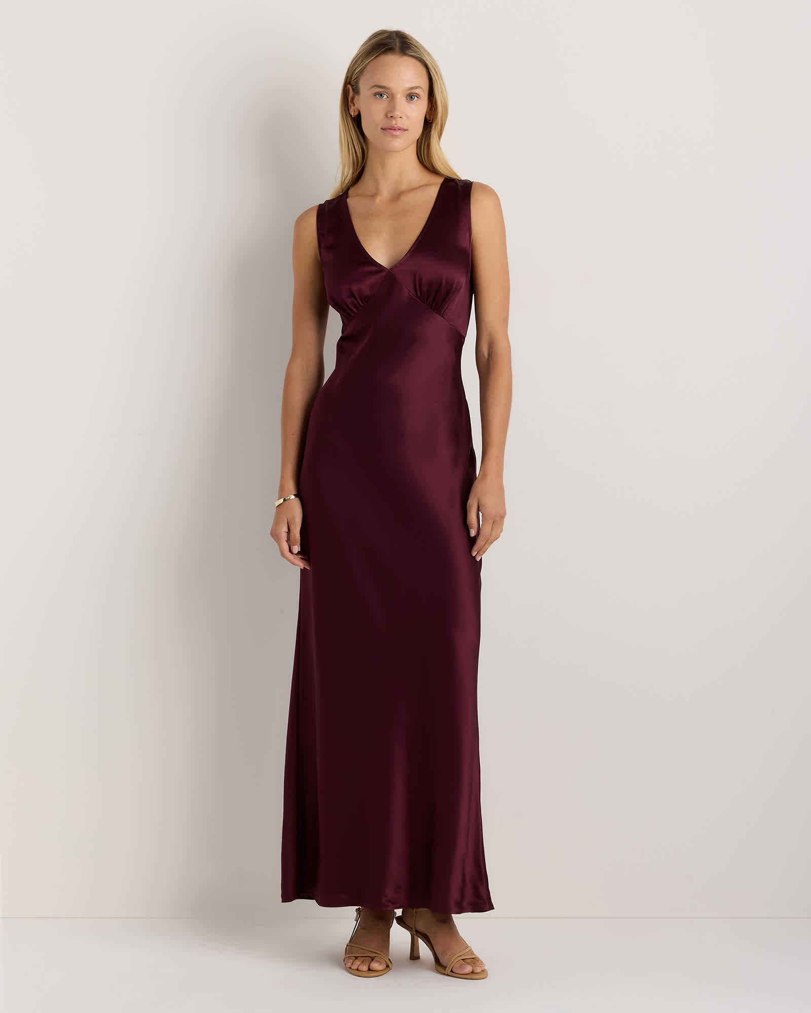 100% Washable Silk Deep V-Neck Maxi Dress