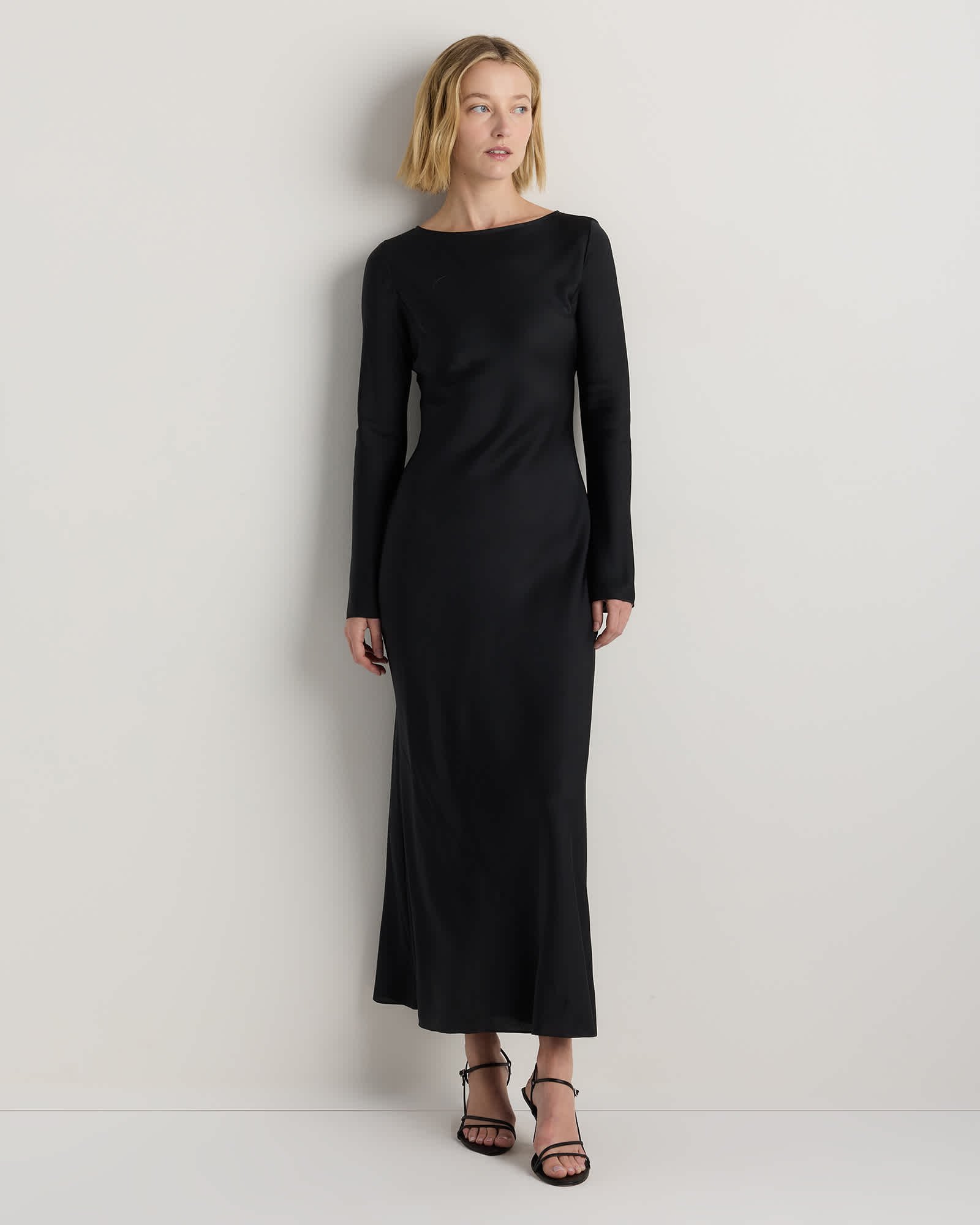 Women's Washable Stretch Silk Long Sleeve Maxi Dress