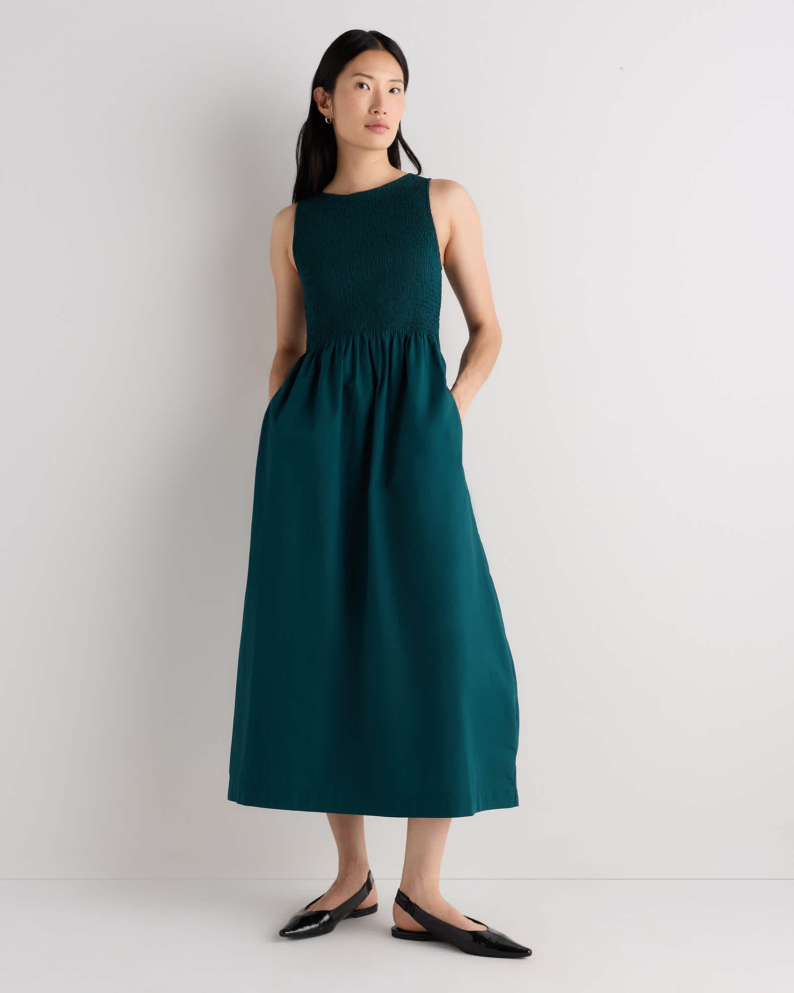 100% Organic Cotton Poplin Boatneck Maxi Dress