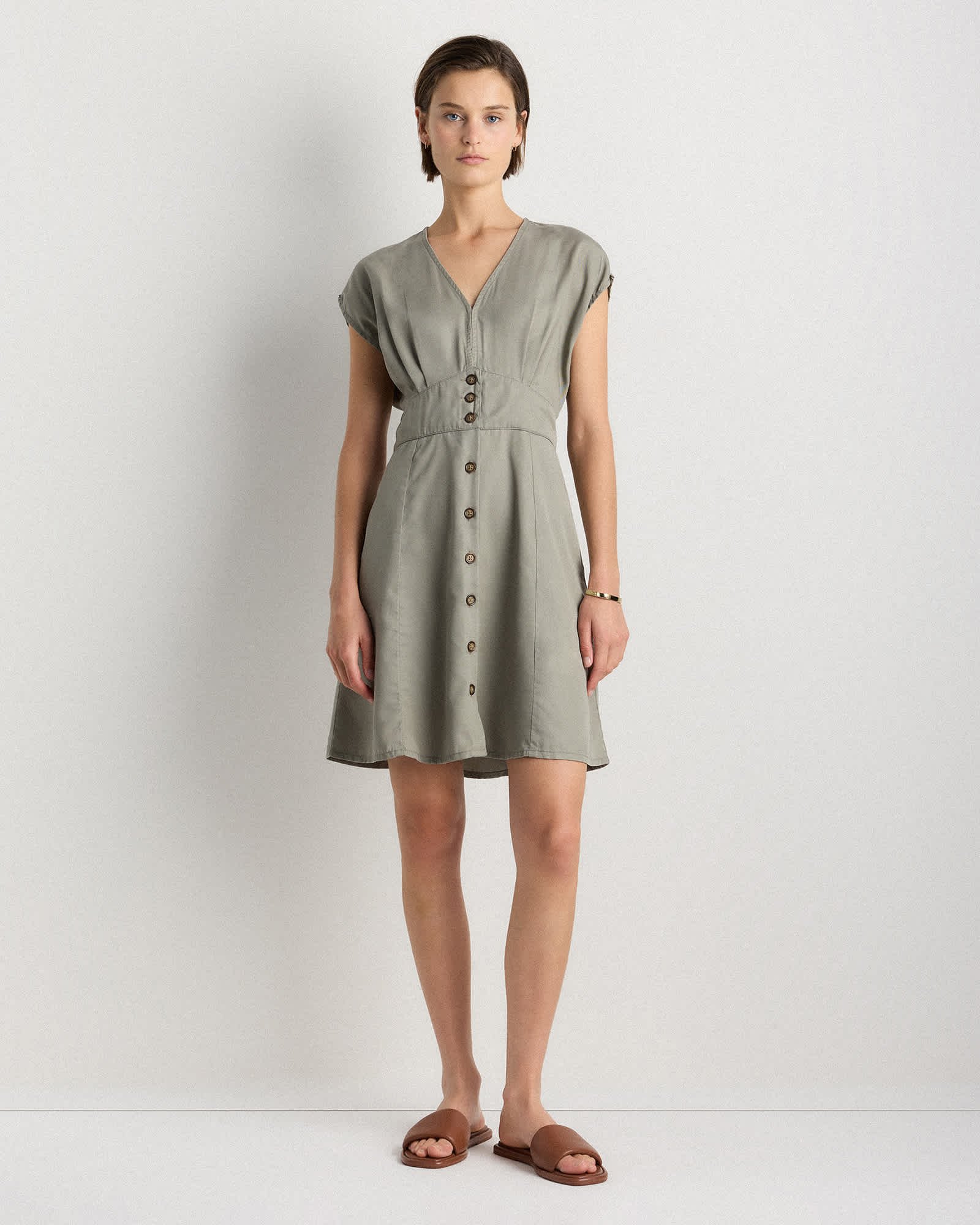 Vintage Wash Tencel Button Front Dress - 图片 2
