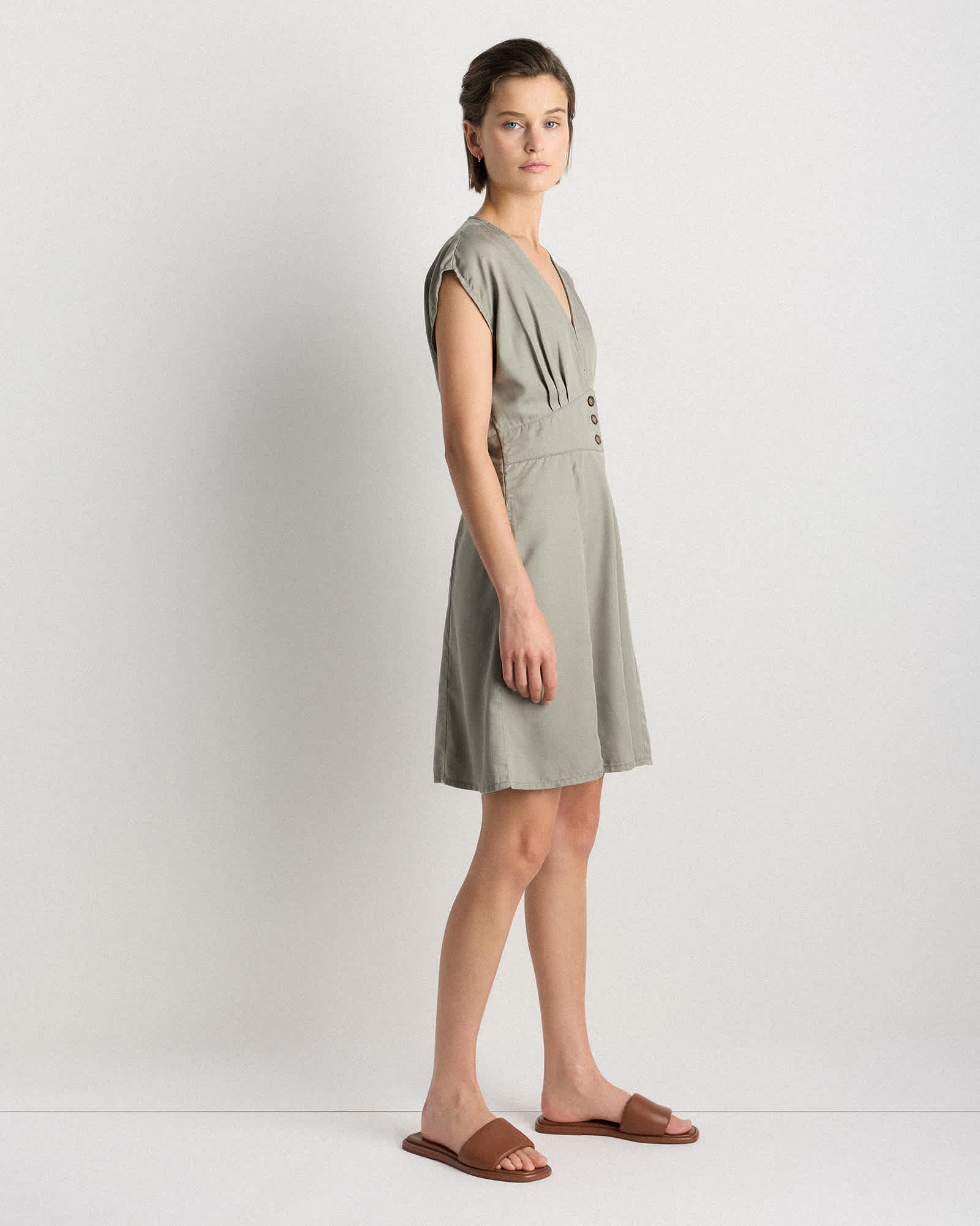 Vintage Wash Tencel Button Front Dress - 图片 4