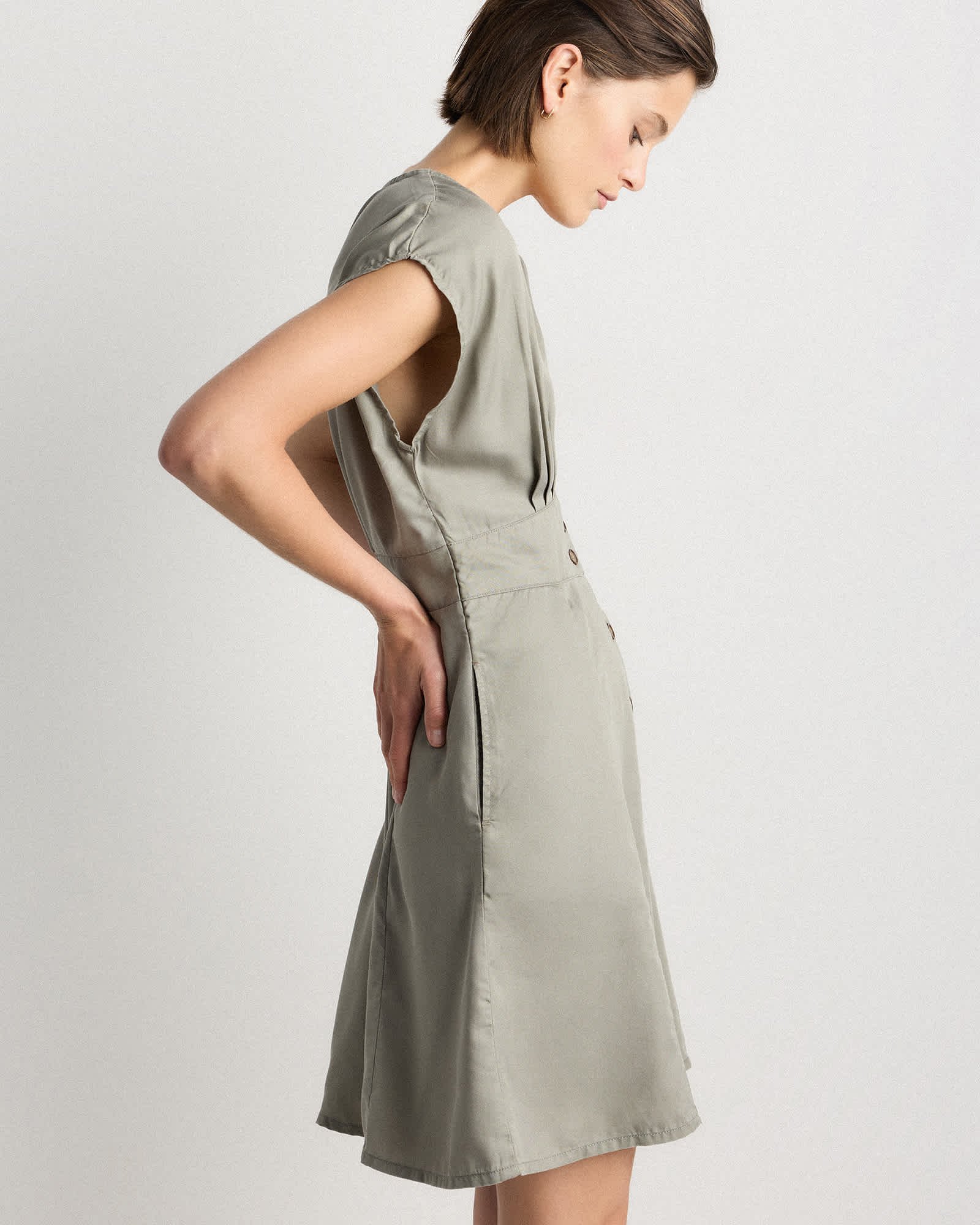 Vintage Wash Tencel Button Front Dress - 图片 3