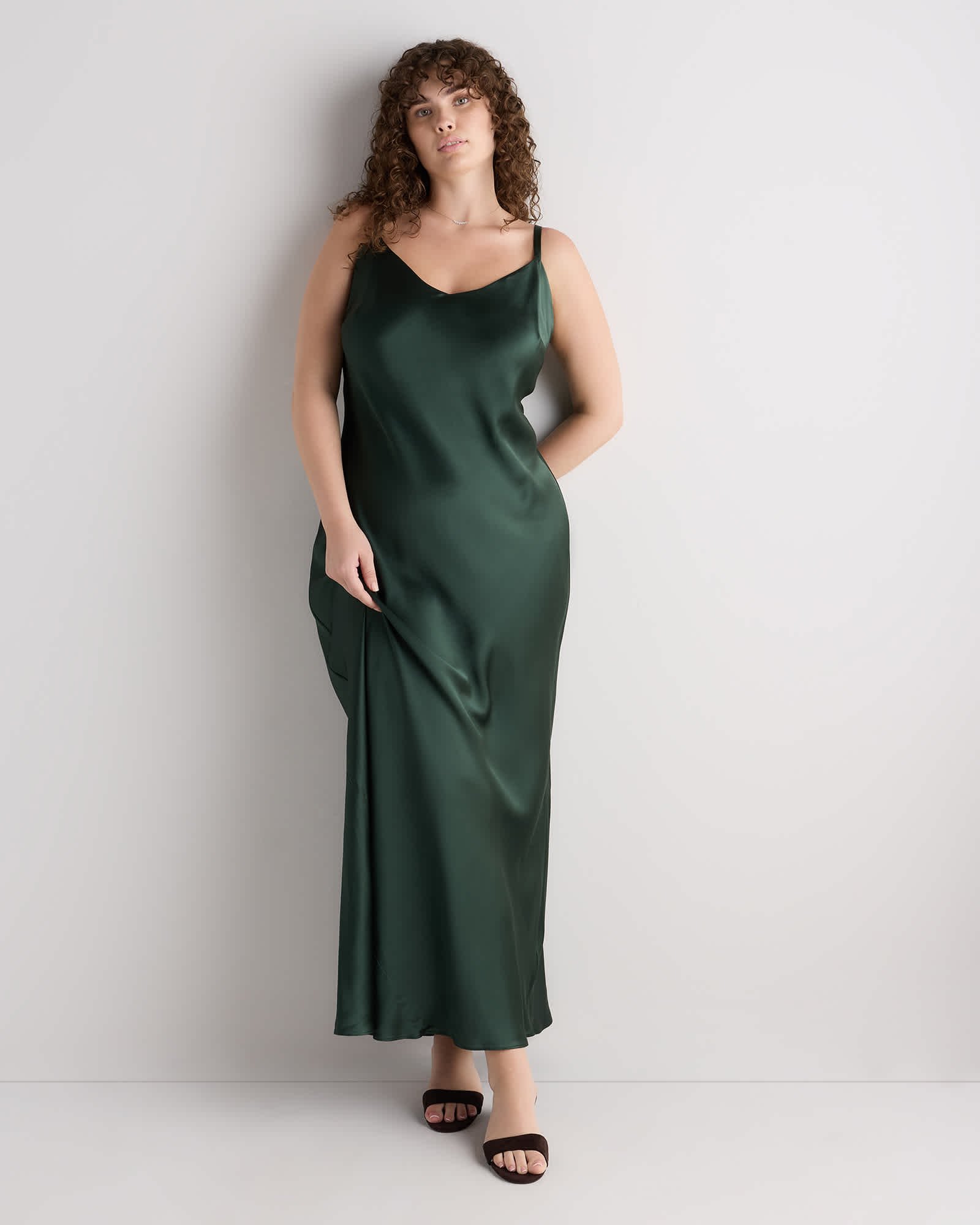 Women's Plus Sizes 100% Washable Silk Maxi Slip Dress
