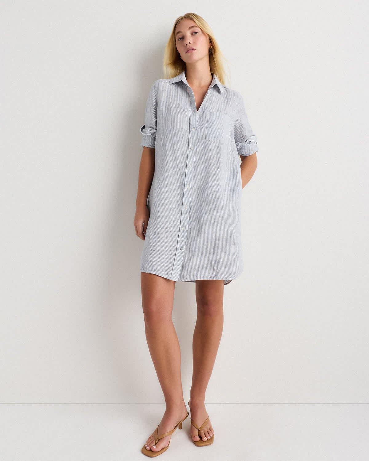100% European Linen Shirt Dress - 图片 2