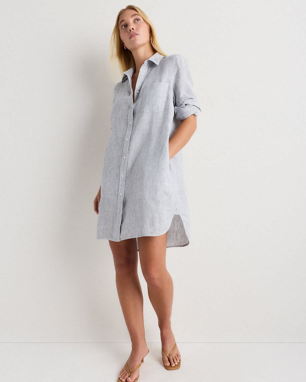 100% European Linen Shirt Dress - 图片 4