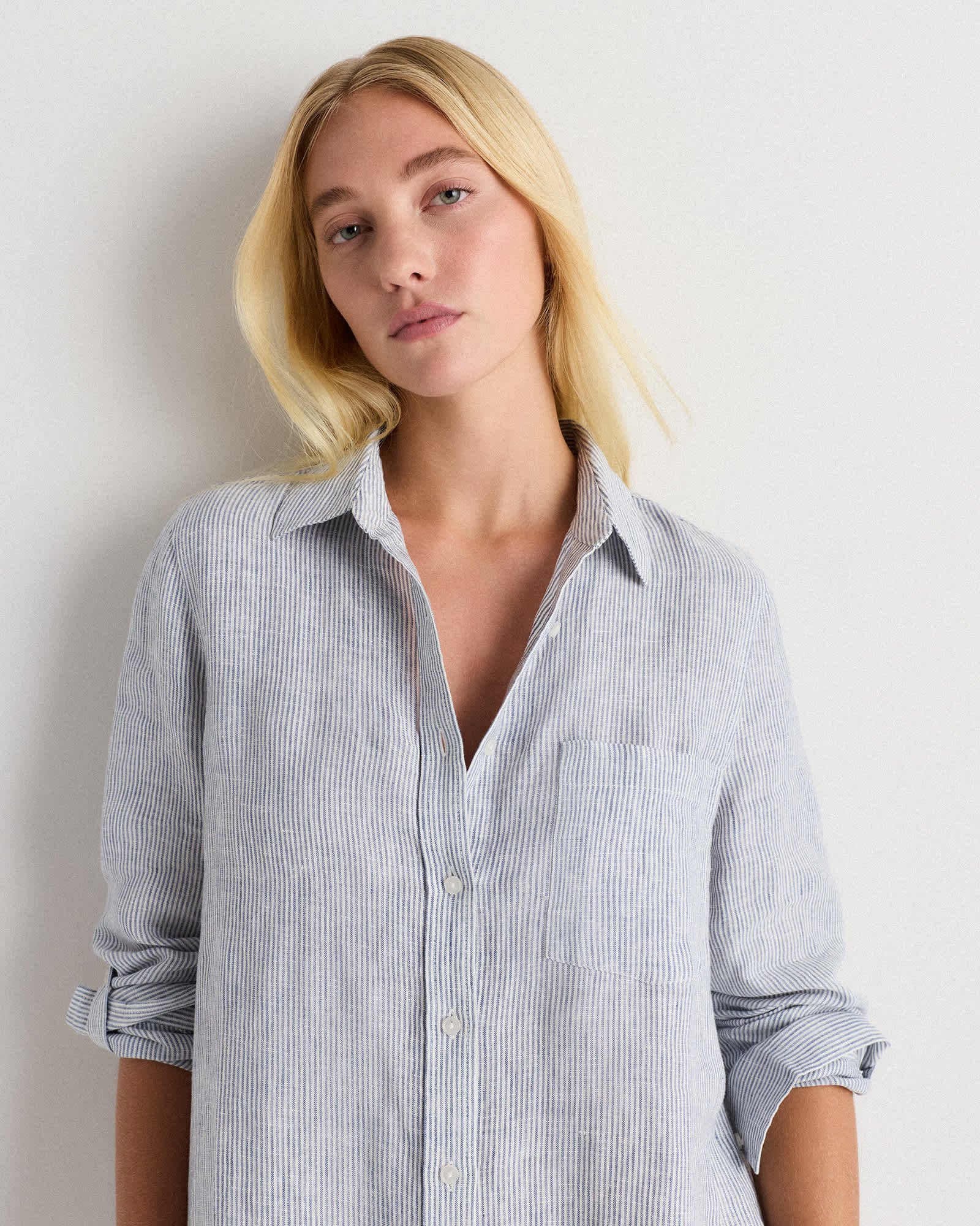 100% European Linen Shirt Dress - 图片 5