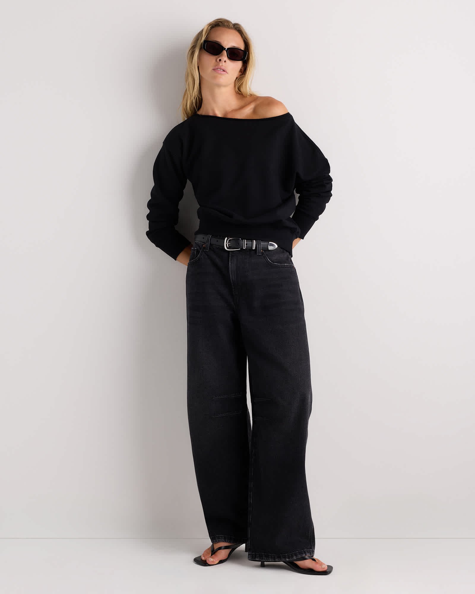 Organic Cotton French Terry Off-Shoulder Sweatshirt - 图片 2