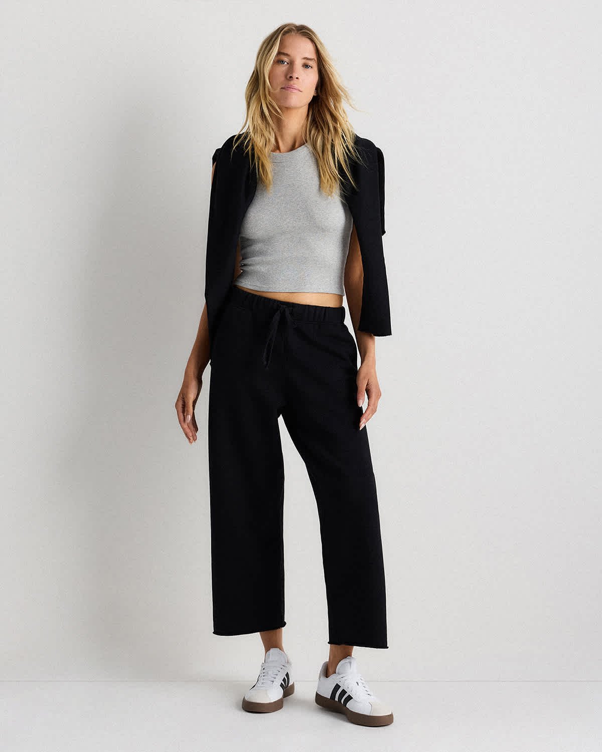 Organic French Terry Cropped Wide Leg Pants - 图片 2