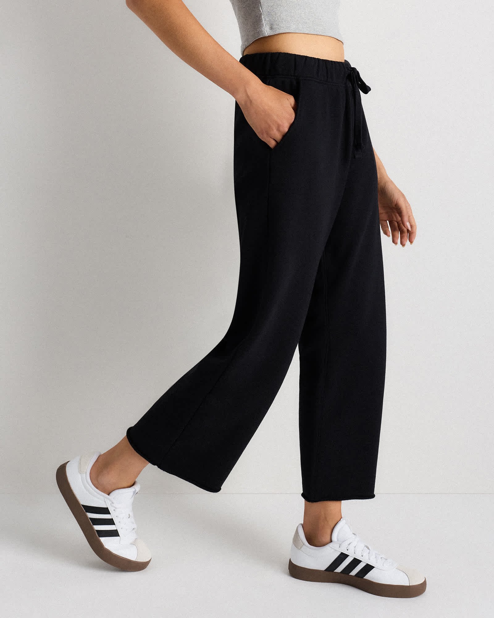 Organic French Terry Cropped Wide Leg Pants - 图片 4